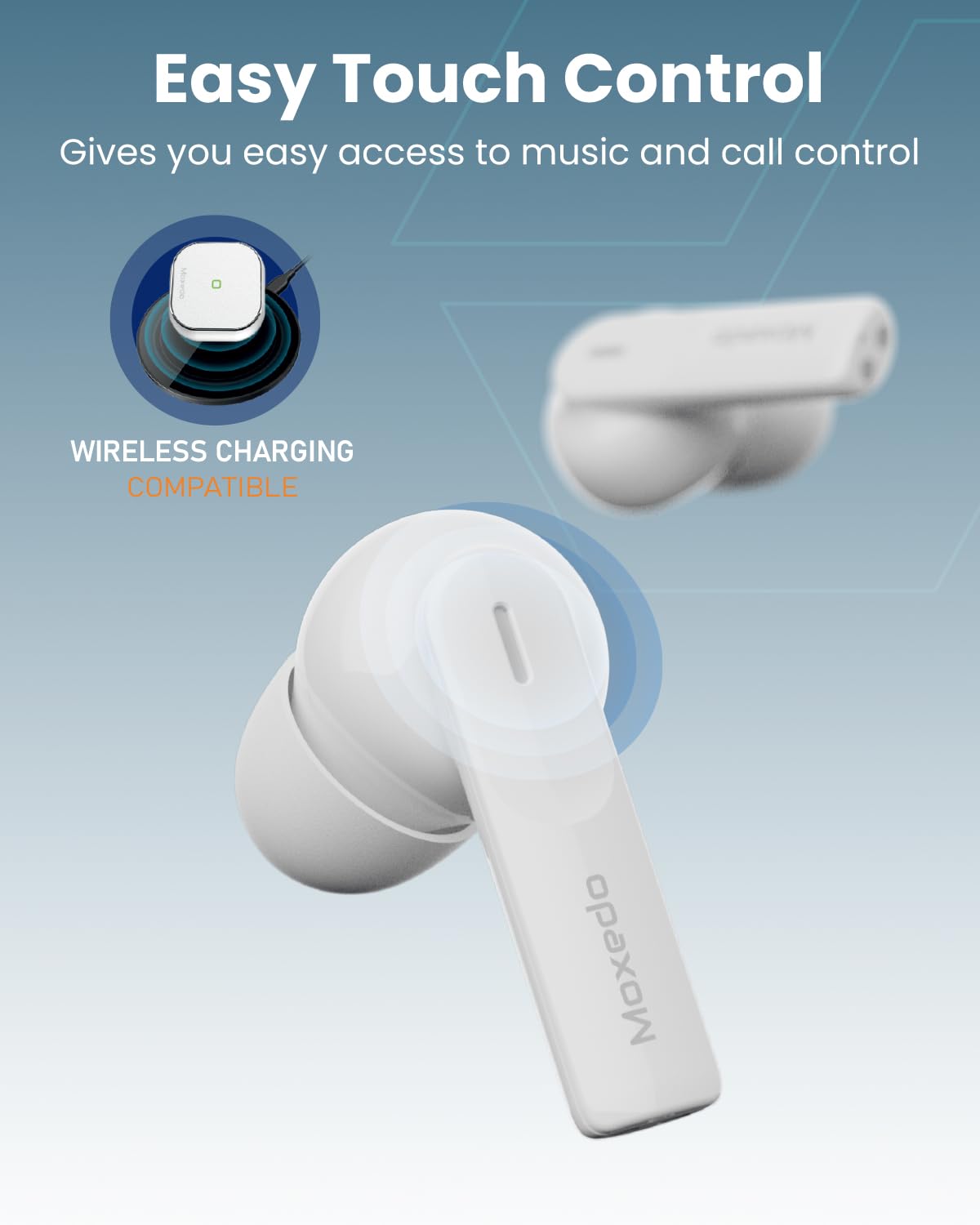Moxedo Duo Beats 2 in 1 Wireless Bluetooth 5.3 Earbuds Dual Microphone Clear Calls, IPX4 Sweat Resistance Easy Touch Control, ENC Noise Reduction Technology - Silver