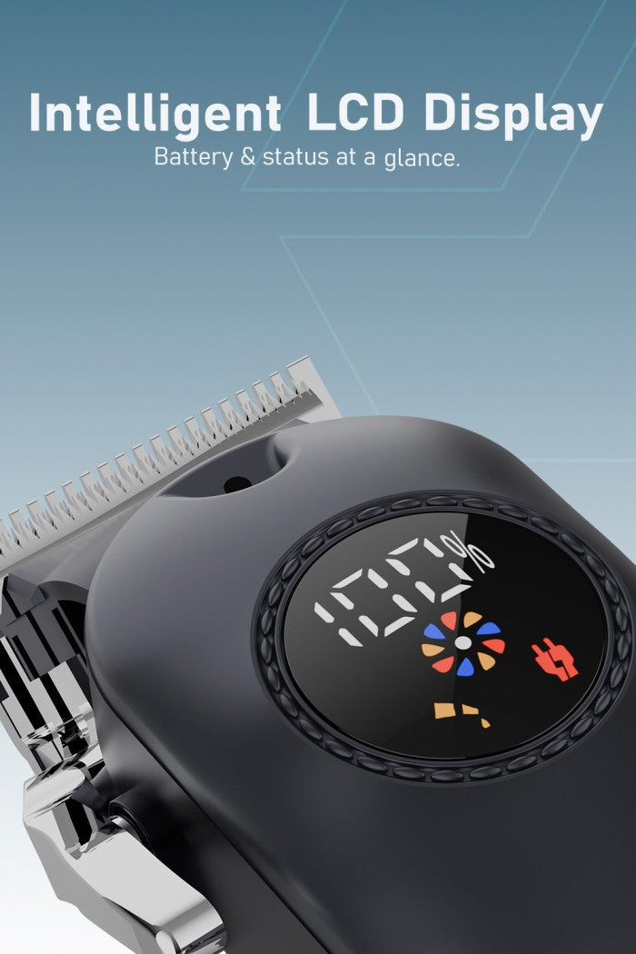 Moxedo Orvex Rechargeable Cordless Electric Hair Trimmer T-Blade Head 5 Level Adjustment 10 Guide Combs 15-25mm LCD Display with Grooming Kit