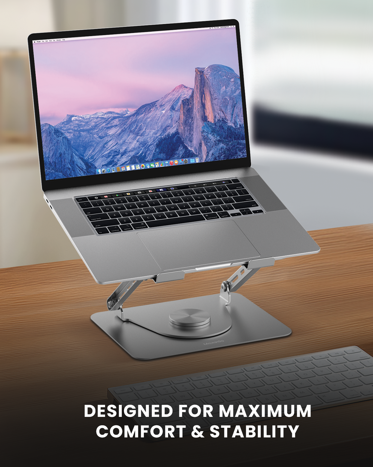 Moxedo Ergonomic Foldable Laptop and Tablet Stand with RGB Led Light Cooling Fan 360° Rotation Computer Holder Laptop Riser for Desk Compatible with Up to 17.2” Devices