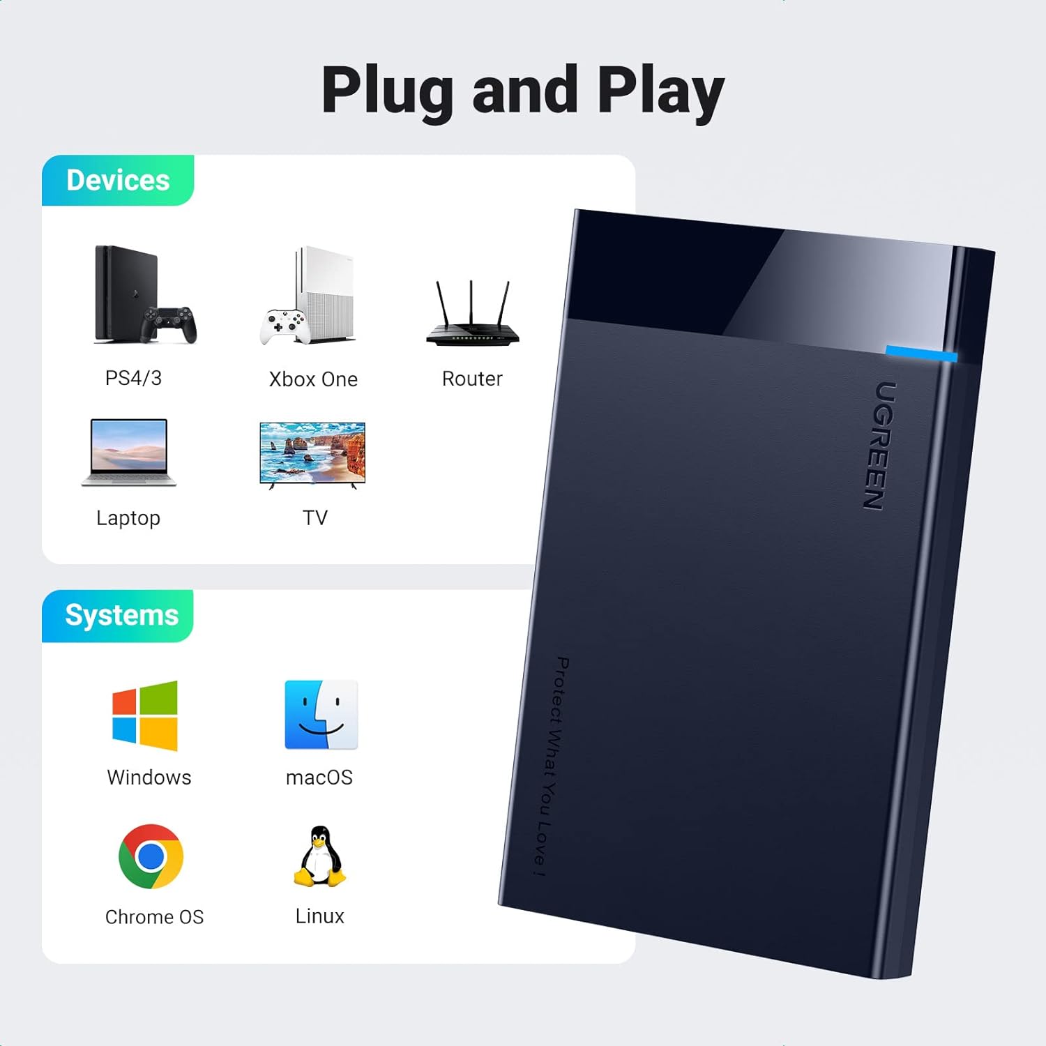 UGREEN USB 3.0 HDD Enclosure with USB 3.0 Cable