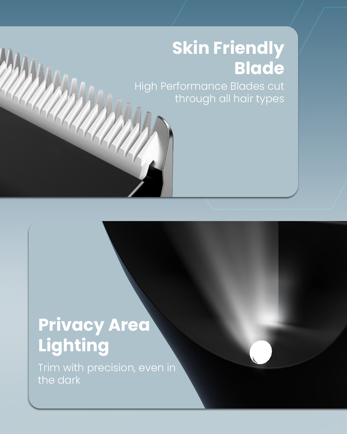 Moxedo Cordless Hair Trimmer Rechargeable Body Hair Clippers 7000 RPM Removable Blade Set Waterproof with LED Torch Light Foldable Charging Stand for Barbers and Home Use