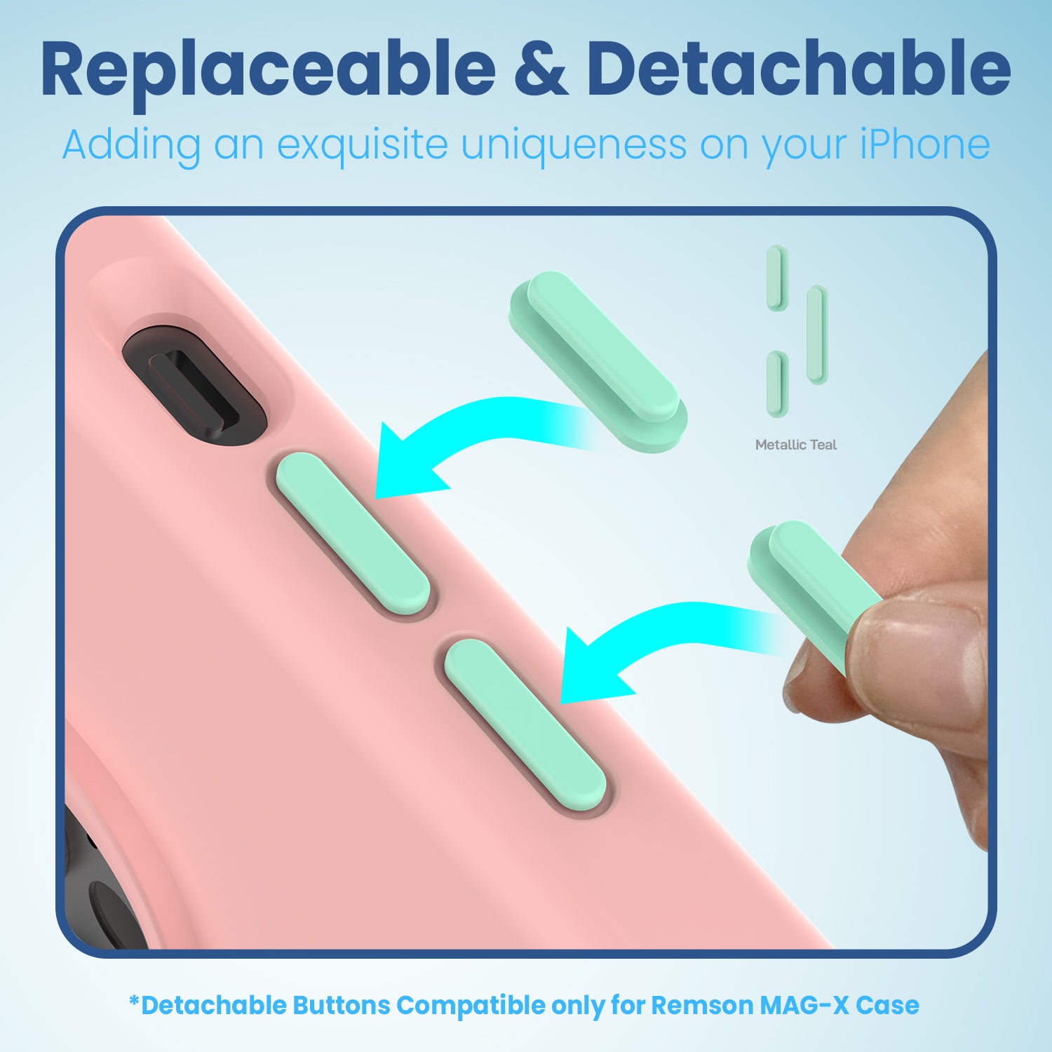 Remson Mag-X Phone Grip Finger Strap Magnetic Phone Kickstand with Silicone Strap Compatible for iPhone 14, 13 Pro/Max/Plus (Pink/Teal)