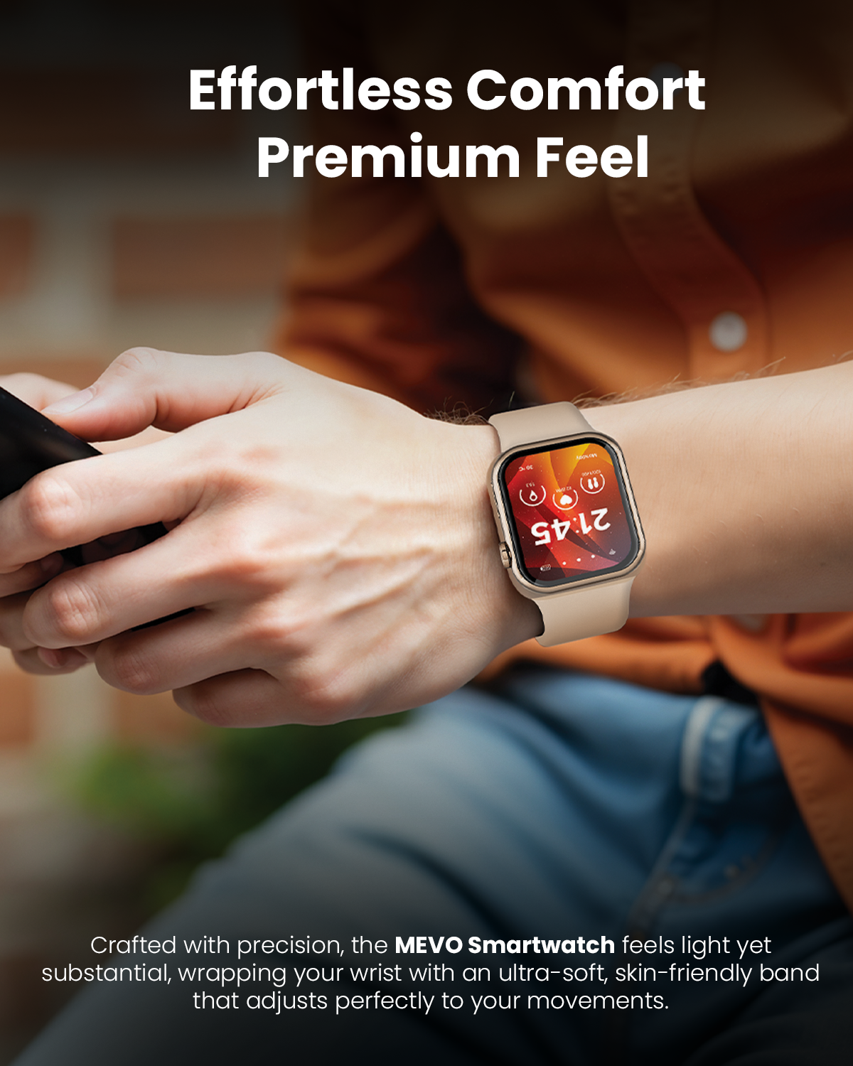 Moxedo Mevo Smart Watch for Android & iOS with 1.71" HD AMOLED Display, Wireless Charging, Chat GPT AI Assistant, Bluetooth Calling, Fitness & Health Tracker, Sleep Monitor, IP67 Waterproof (Gold)