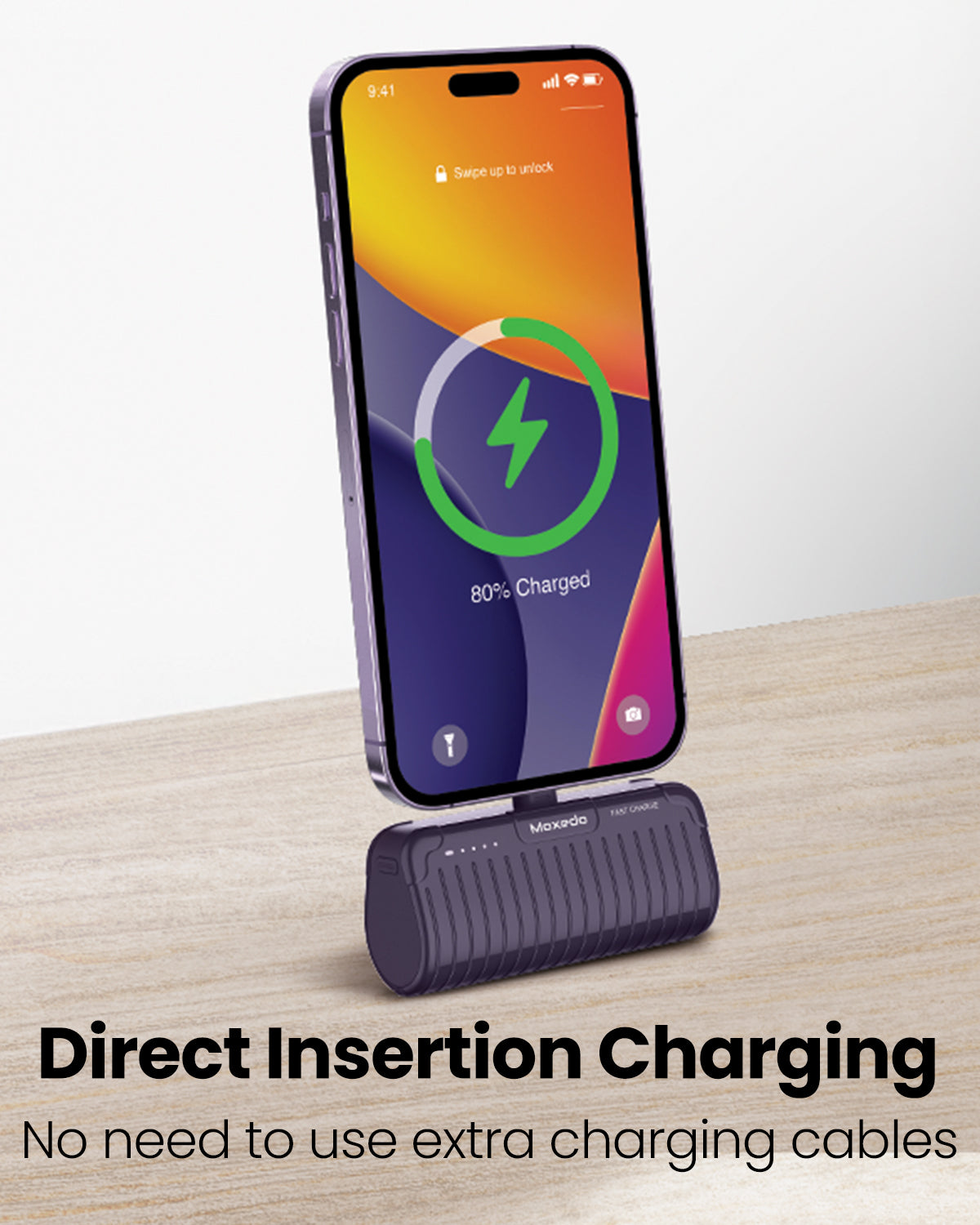 Moxedo Capsule 5000 mAh Mini Power Bank 20W PD Fast Charging Portable Charger with Built-in Lightning Connector with Kickstand (Purple)