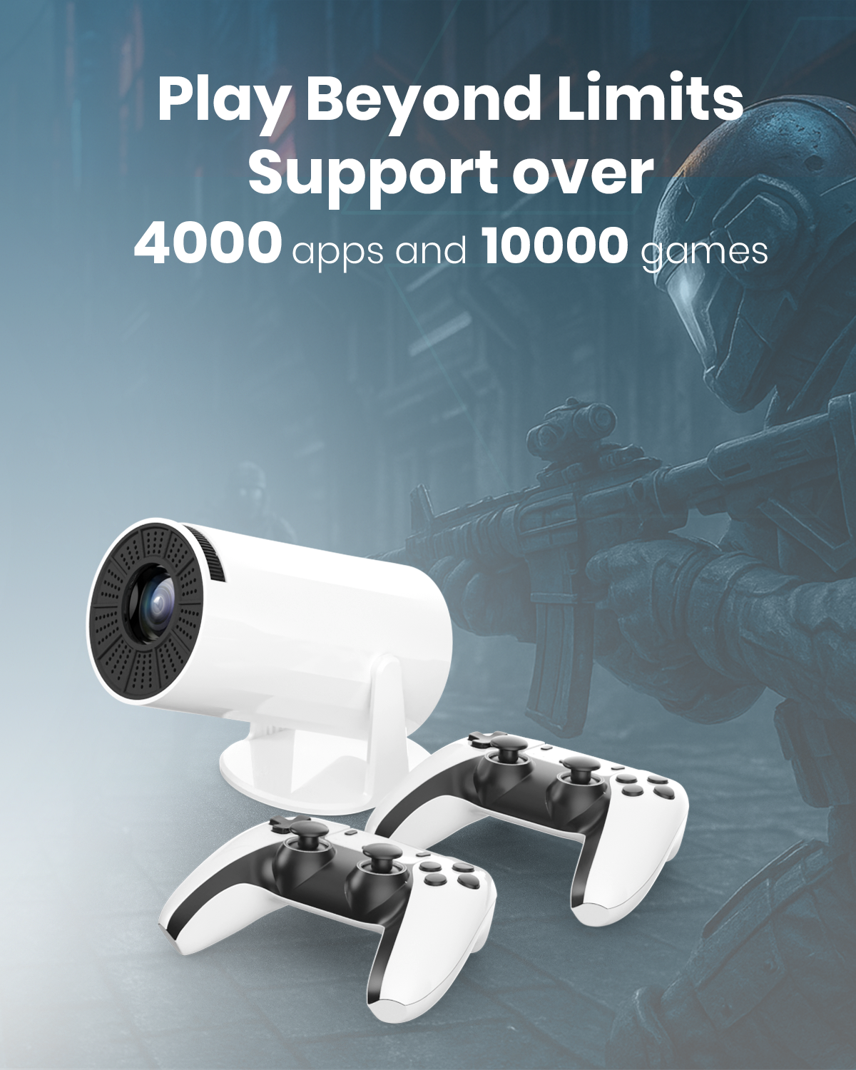 Moxedo Zentra Smart Gaming Projector 4K Android 11 1080P with Auto Keystone and Dual Game Controller, +10000 Games, 200 Ansi Lumen Brightness, Auto Keystone Correction, 1GB RAM 8GB ROM, 3W Speaker, 5G WiFi, Bluetooth 5.0