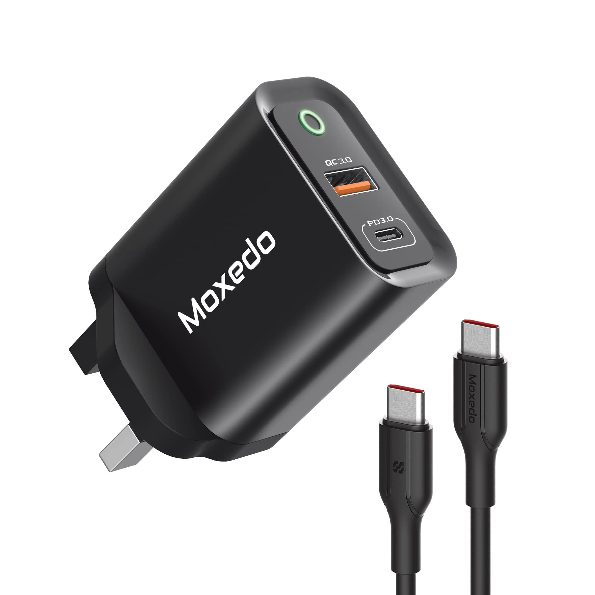 Moxedo Volton Plus 30W PD & QC 3.0 with USB-C Dual Ports Fast Charger Power Delivery Adapter - Black