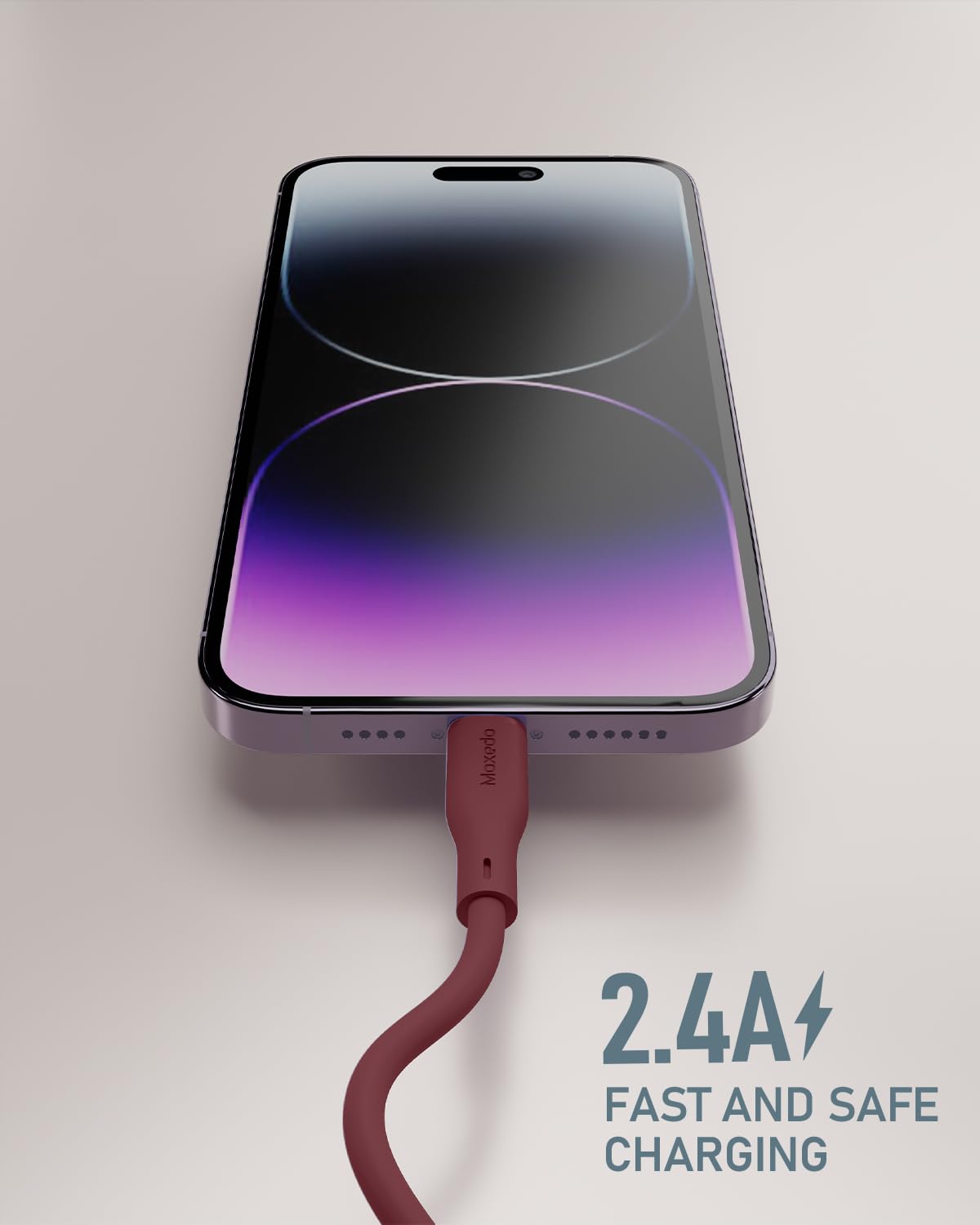 Moxedo CavoX Pro USB-C to Lightning Silicone Cable 27W PD Fast Charge and Data Sync 2.0m (Maroon)