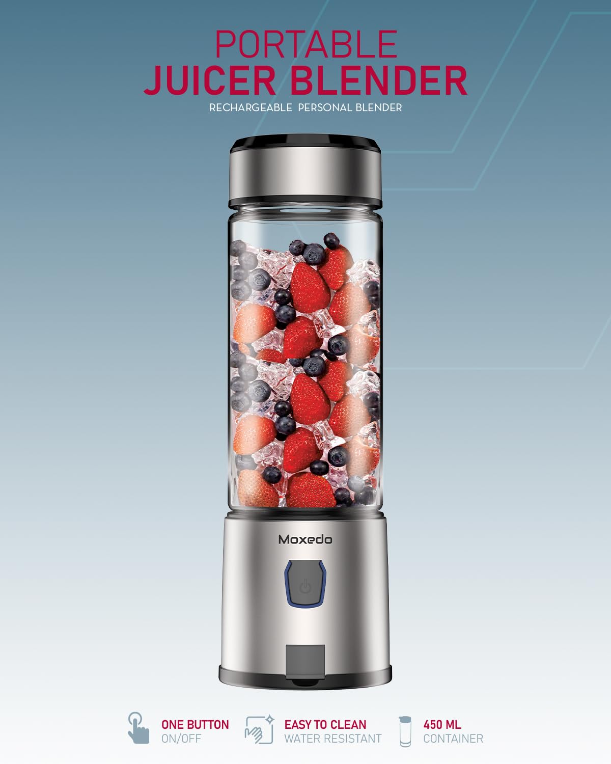 Moxedo Portable Juicer Blender USB Rechargeable 6 Stainless Steel Blades 15oz BPA Free Handheld Personal Mini Blender for Shake and Smoothies - Black