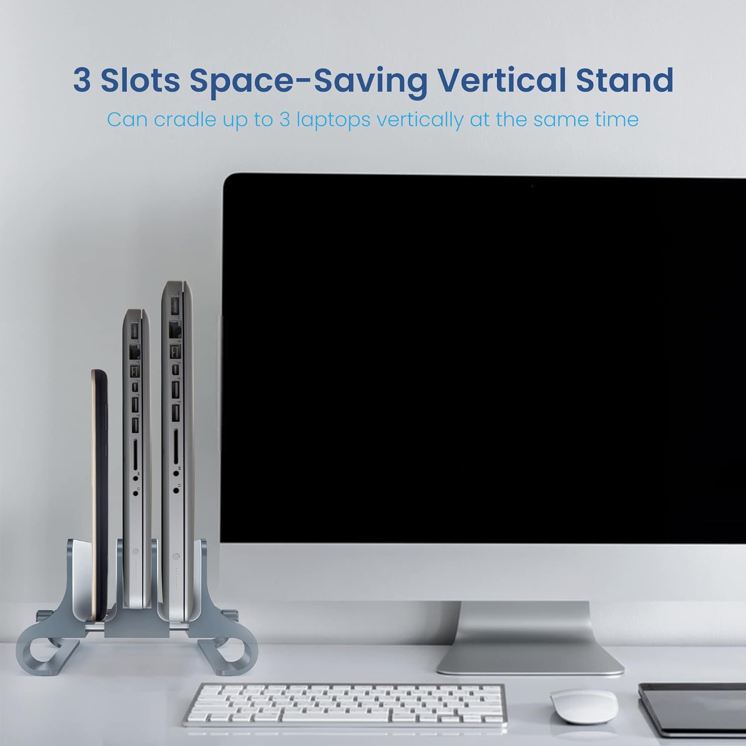 Remson Vertical Laptop Stand for Desk, 3 Slots Tablet Stand Holder, Aluminum Alloy