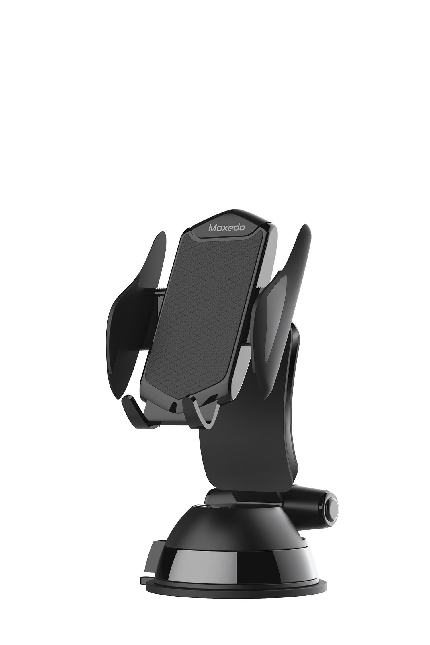 Moxedo Car Mount Phone Holder for Dashboard Windshield 360° Rotation Extendable Side Arms One Touch Lock Release Compatible for All Smartphones - Black