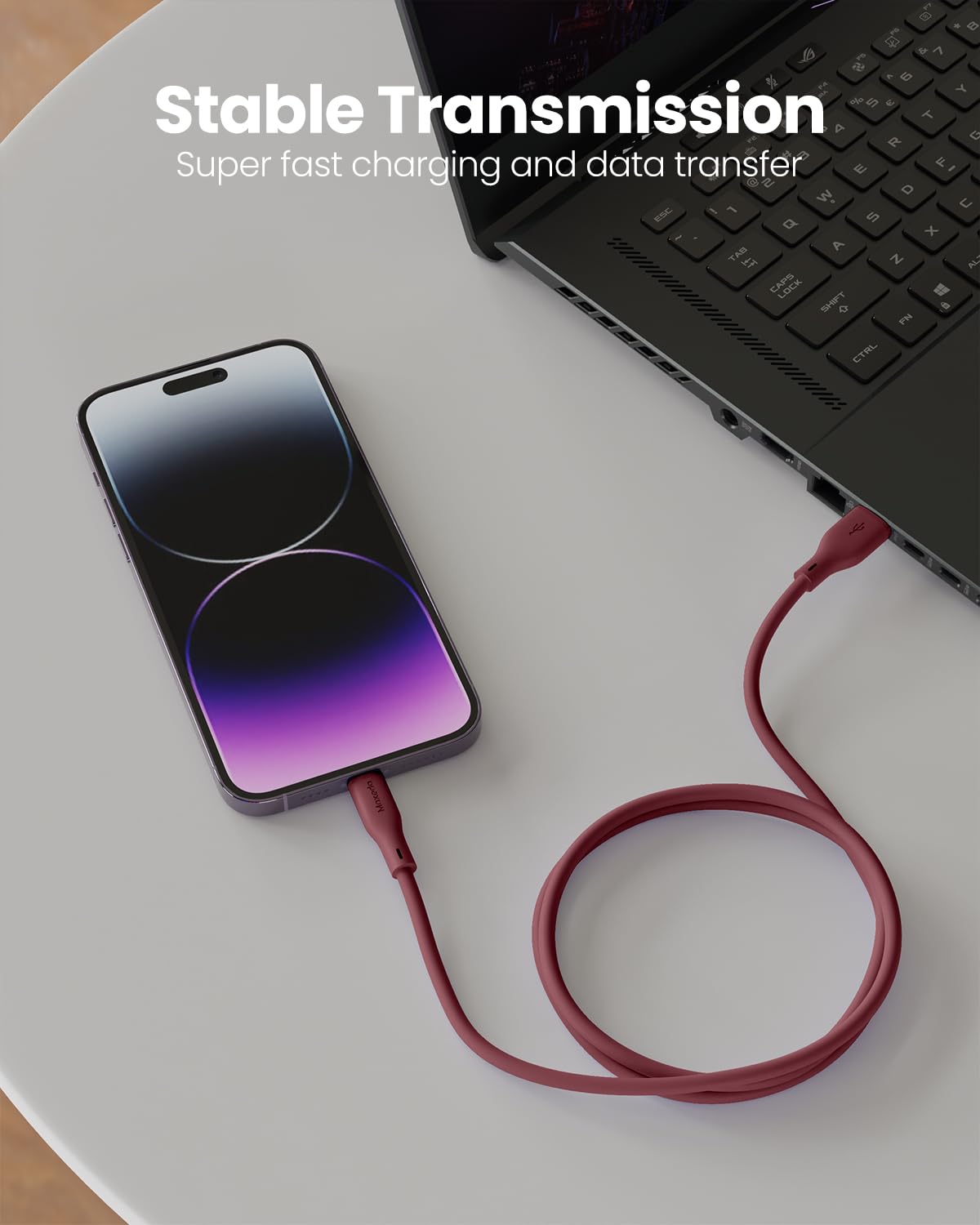 Moxedo CavoX Pro USB-A to Lightning Silicone Cable 2.4A Fast Charge and Data Sync 1.2m (Maroon)