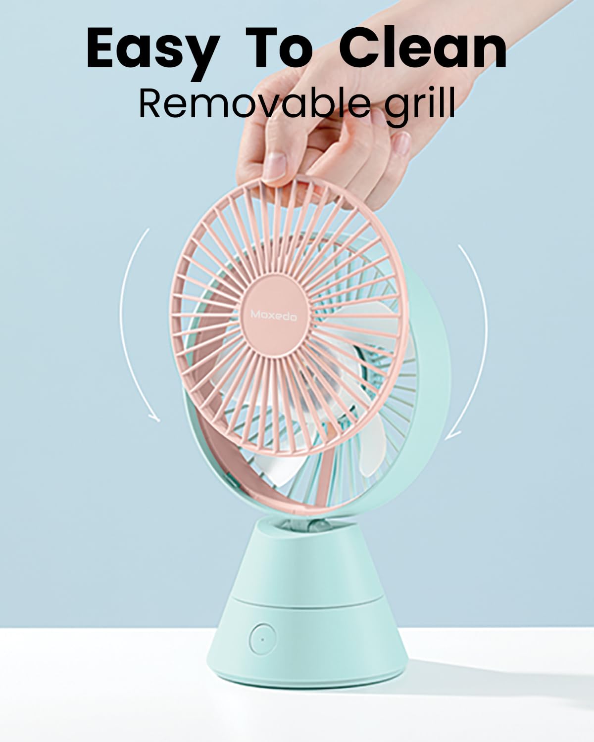 Moxedo Mini Portable Fan Desktop,5 Blades Strong Wind,3 Adjustable Speed Auto Rotation,USB Rechargeable Battery with Solid Fragrance Pad - Blue