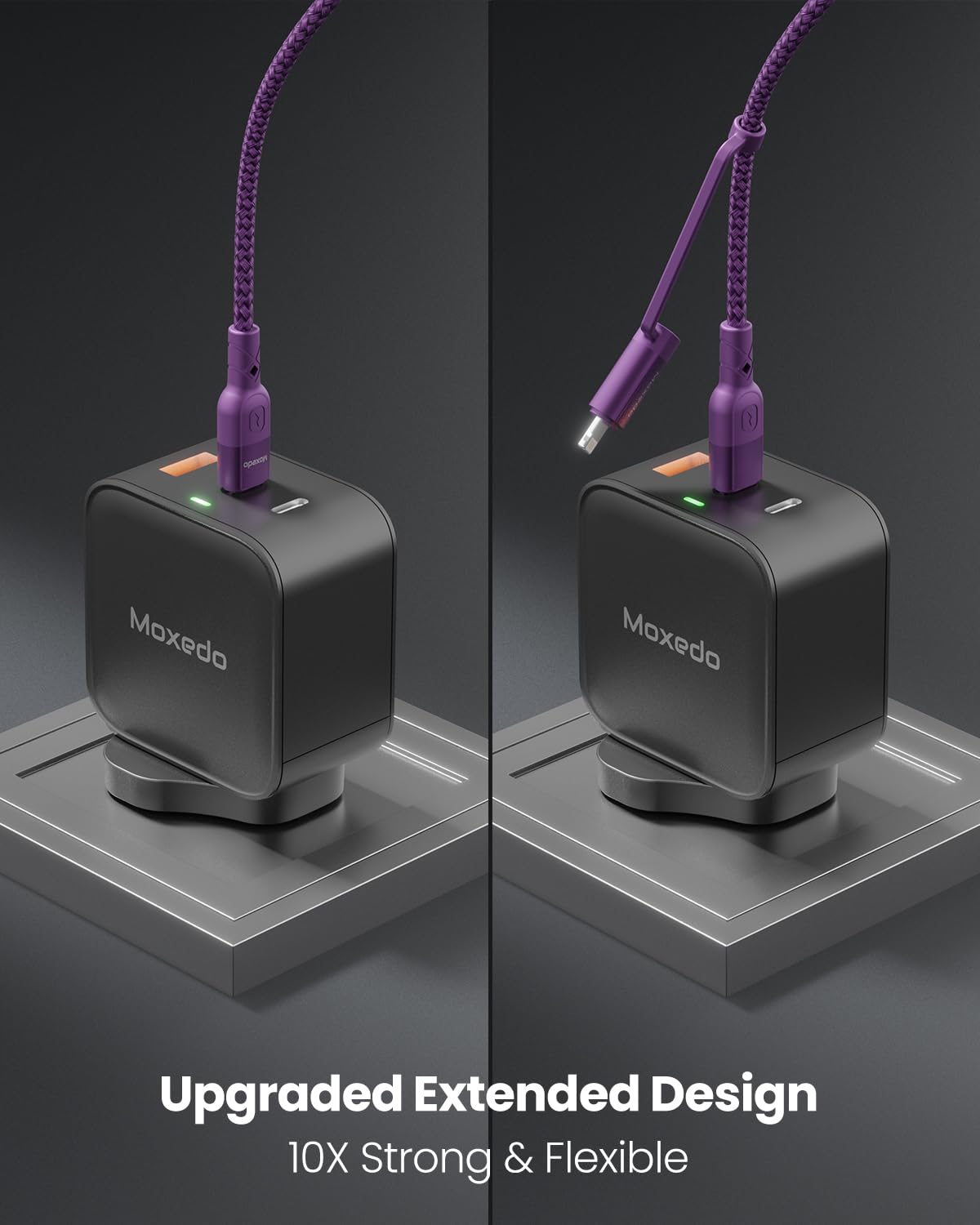 Moxedo 2 in 1 Charging Cable 60W Power Delivery Interchangeable USB-C to USB-C/L 1.2 Meters Braided Nylon Cable  (Purple)