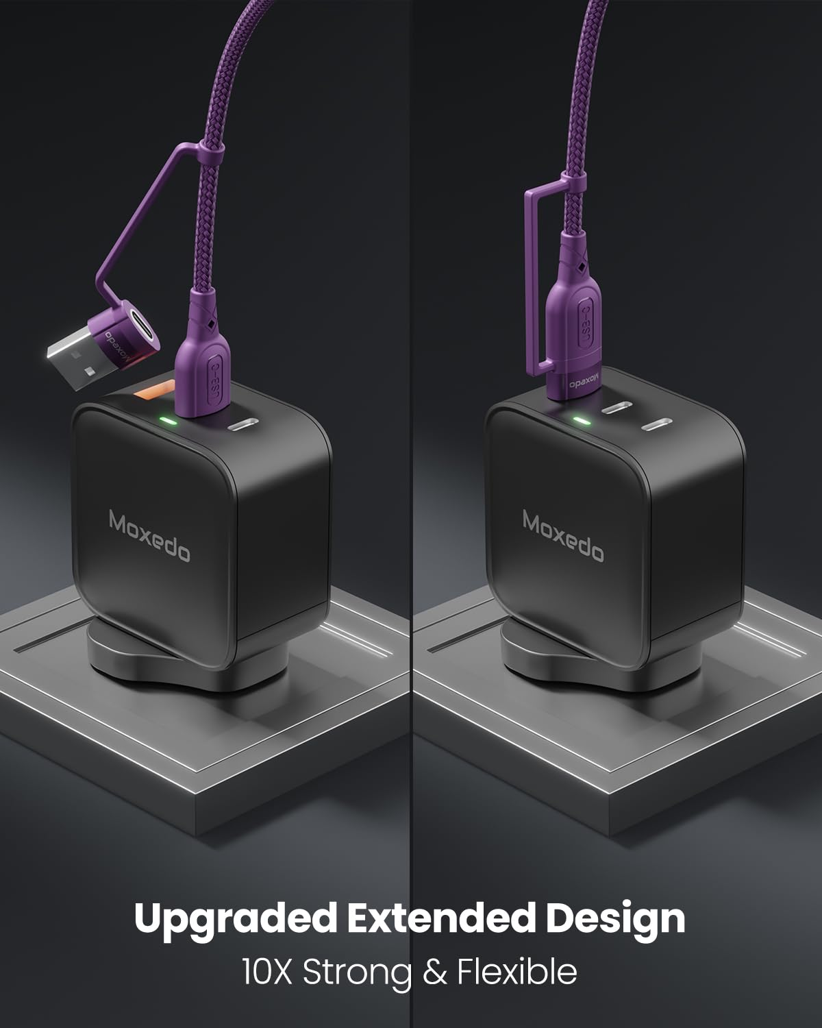 Moxedo 2 in 1 Charging Cable 30W Power Delivery Interchangeable USB-A/USB-C to L 1.2 Meters Braided Nylon Cable  (Purple)