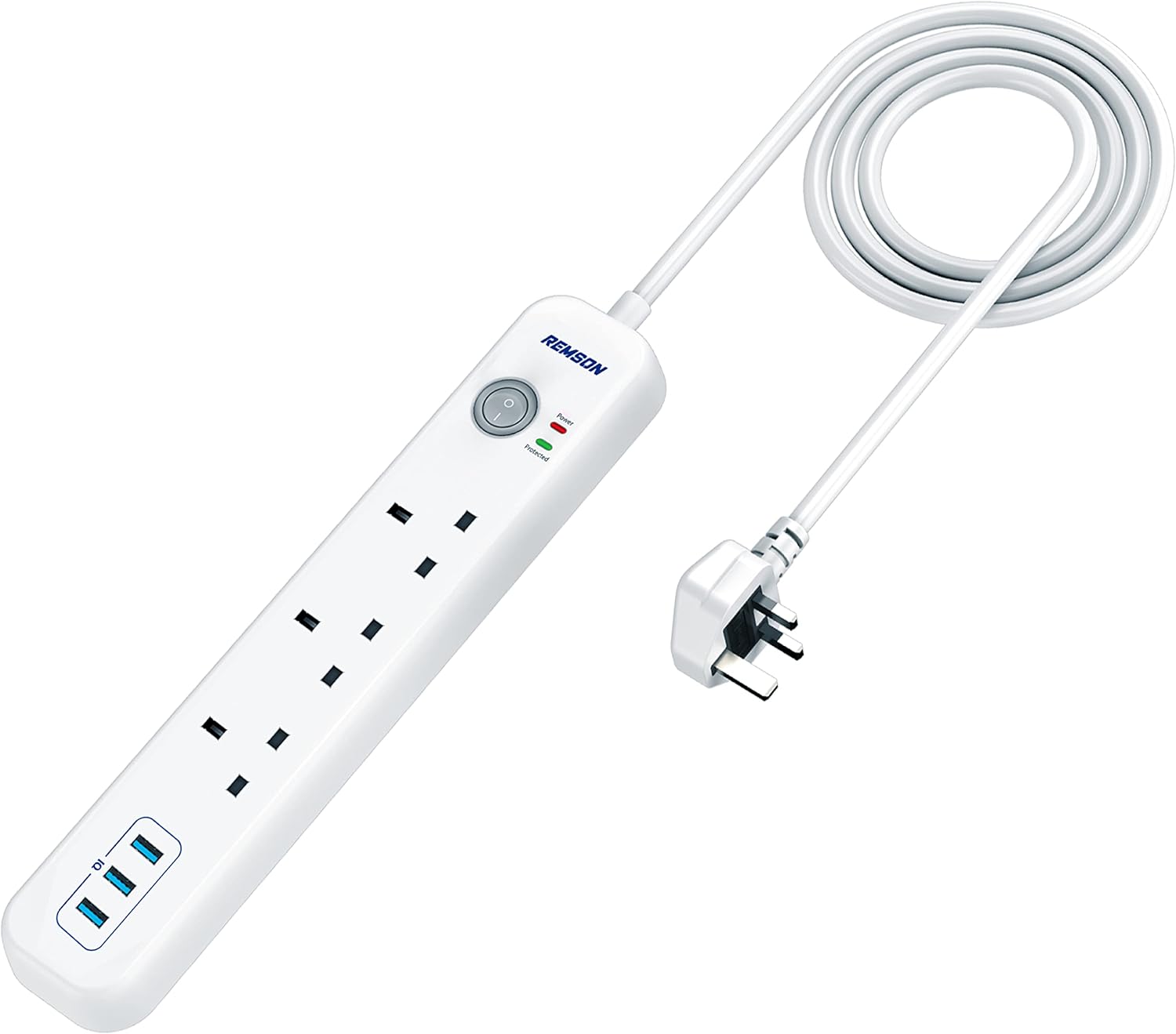 Remson Essential USB Surge Protector 6 Way 3 USB Ports + 3 AC Outlets  With 3M Cable Length