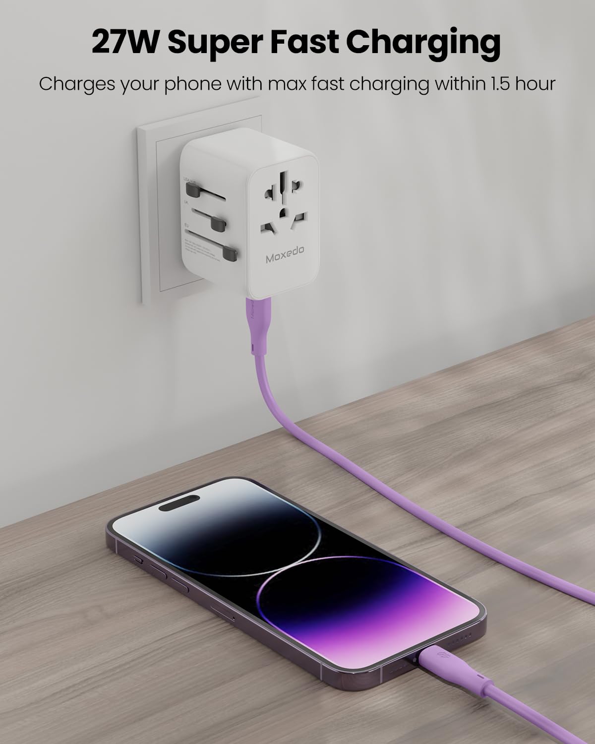 Moxedo CavoX Pro USB-C to Lightning Silicone Cable 27W PD Fast Charge and Data Sync 1.2m (Purple)