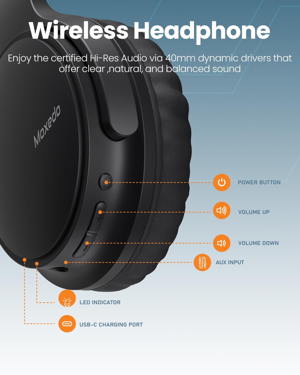 Moxedo Harmoniq Wireless Headphone Dual Powered Bluetooth Version 5.3 - (Black)