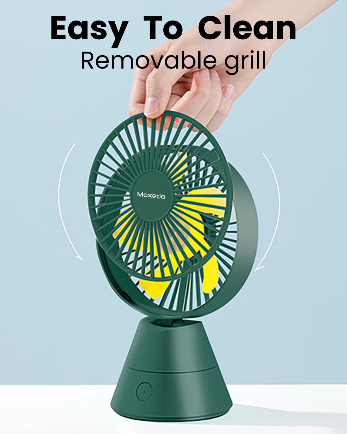 Moxedo Mini Portable Fan Desktop,5 Blades Strong Wind,3 Adjustable Speed Auto Rotation,USB Rechargeable Battery with Solid Fragrance Pad - Green