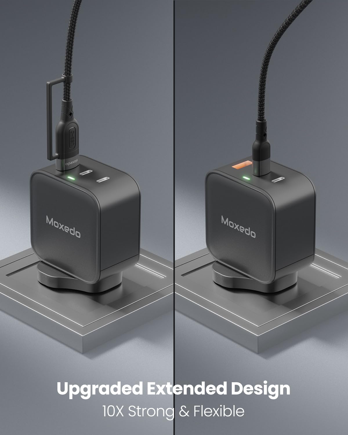 Moxedo 2 in 1 Charging Cable 30W Power Delivery Interchangeable USB-A/USB-C to L 1.2 Meters Braided Nylon Cable (Black)