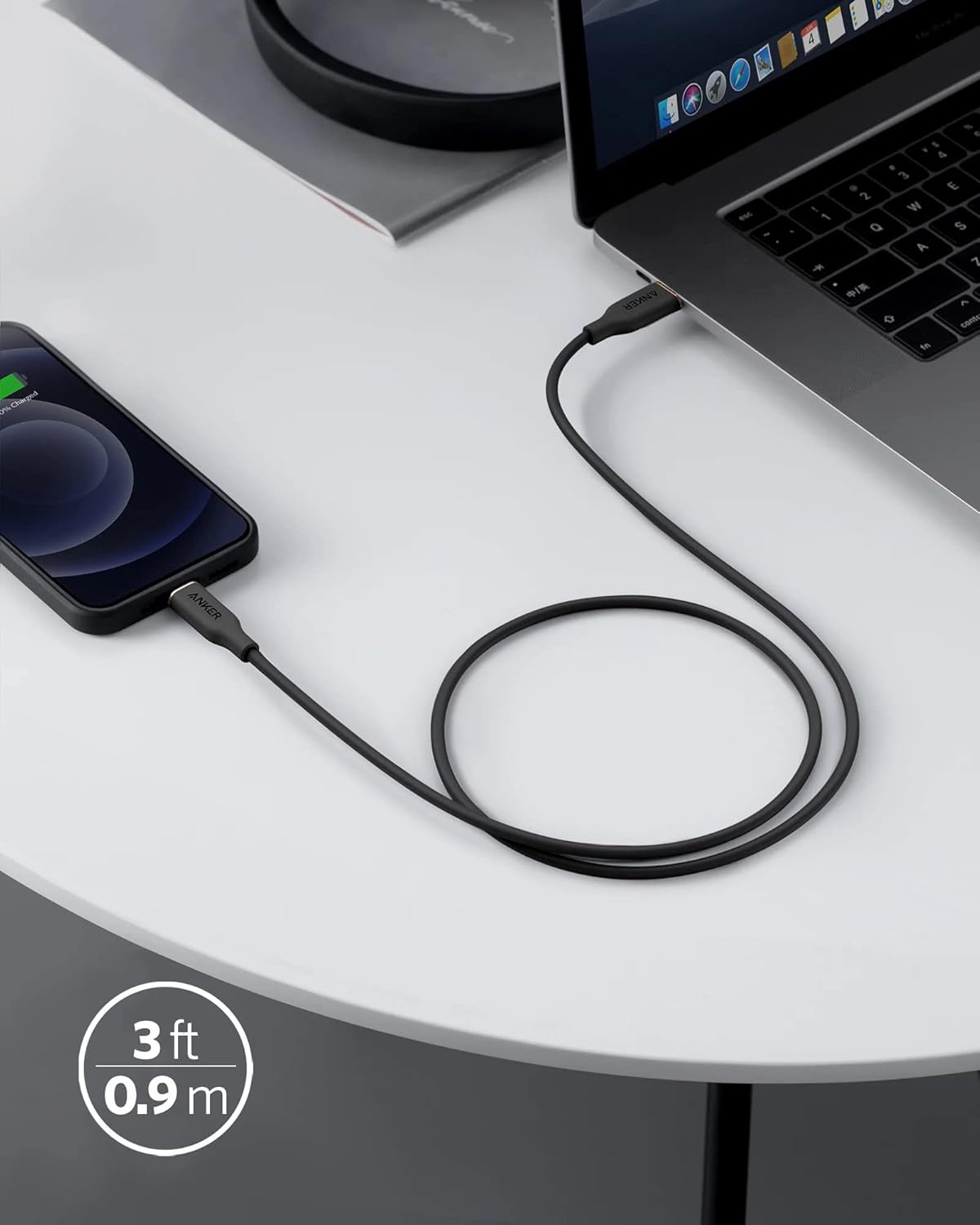 كابل Anker PowerLine III Flow، USB C إلى Lightning (6 أقدام/1.8 متر) - أسود 