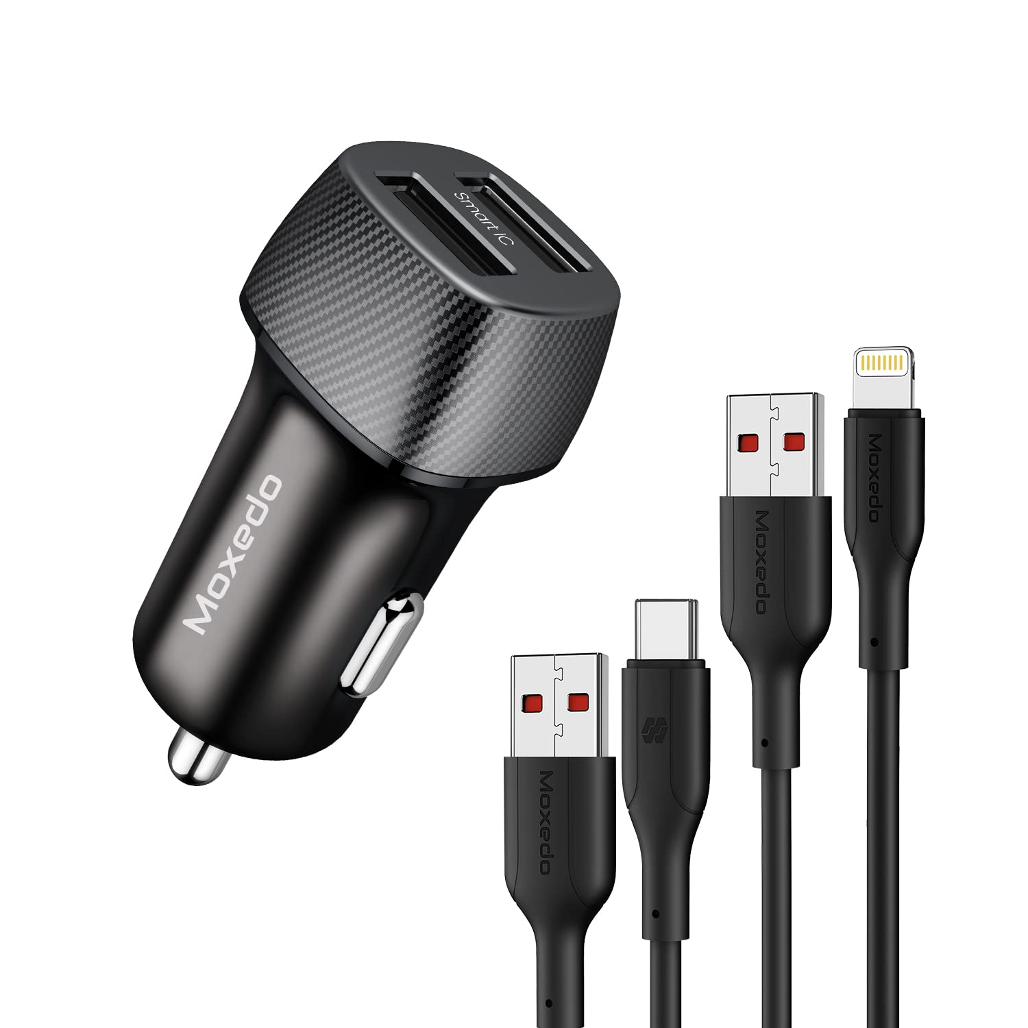 Moxedo Car Charger 3.4A Dual USB-A Ports Car Socket Charger Cigarette Lighter Adapter Smart IC Technology with 2 Cables