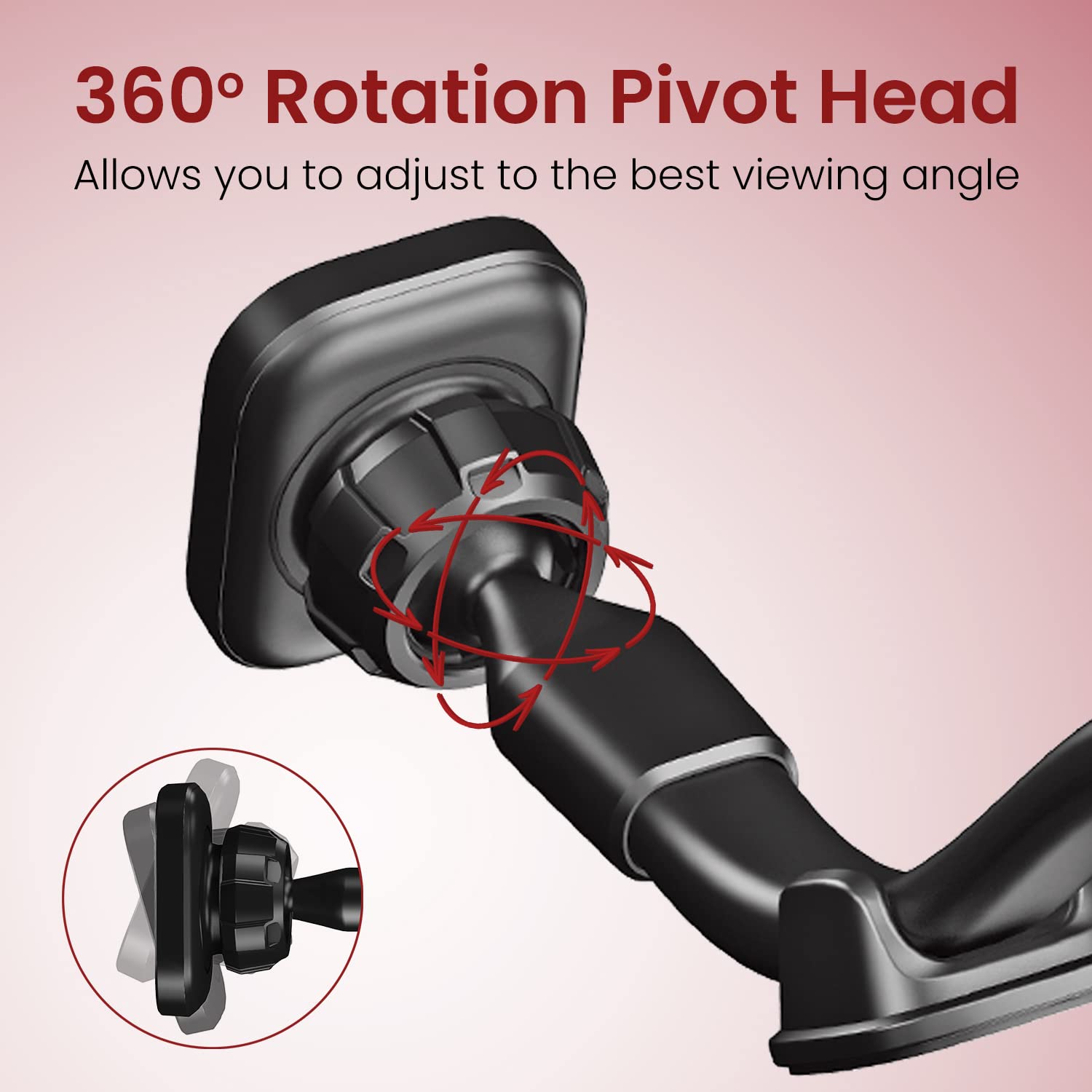 Moxedo Magnetic Car Mount Phone Holder Windshield/Dashboard Flexible Long Arm Gooseneck Strong Suction Base 360 Rotation