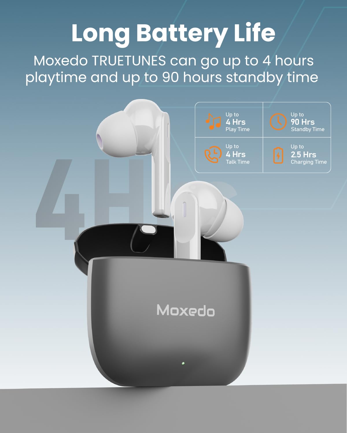 Moxedo True Tunes TWS Wireless Bluetooth Earbuds, Dual Microphone Clear Calls, IPX4 Sweat Resistance Easy Touch Control, ENC Noise Reduction Technology - Silver