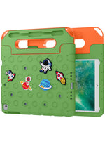 Moxedo Rugged Protective EVA Silicone Kids Case Cover, Shockproof DIY 3D Cartoon Pattern with Pencil Holder, Stand and Handle Grip for Apple iPad 9.7 inch - Green