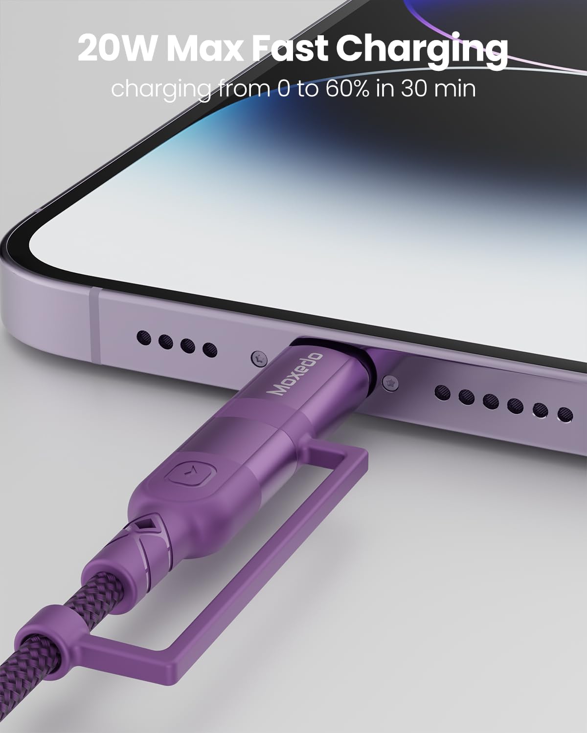 Moxedo 2 in 1 Charging Cable 60W Power Delivery Interchangeable USB-C to USB-C/L 1.2 Meters Braided Nylon Cable  (Purple)