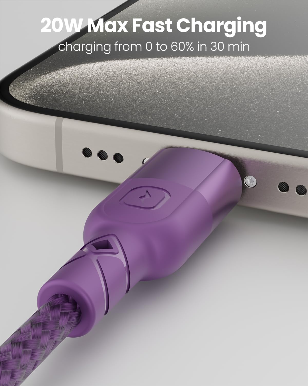 Moxedo 4 in 1 Charging Cable 60W Power Delivery Interchangeable USB-A/USB-C to USB-C/L 1.2 Meters Braided Nylon Cable (Purple)