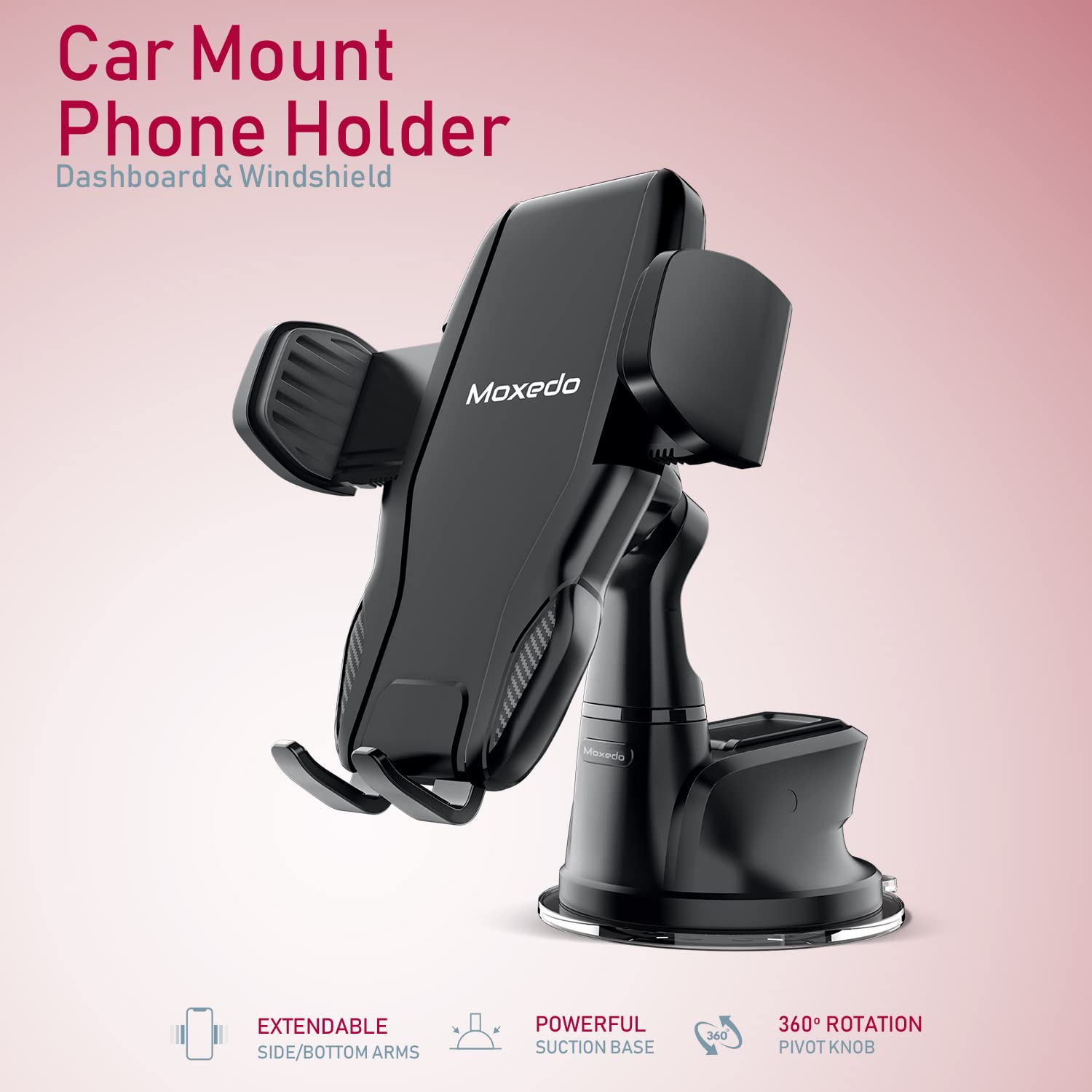 Moxedo Magnetic Car Mount Phone Holder for Car Dashboard/Windshield Suction Base Adjustable 360 Degree Rotation