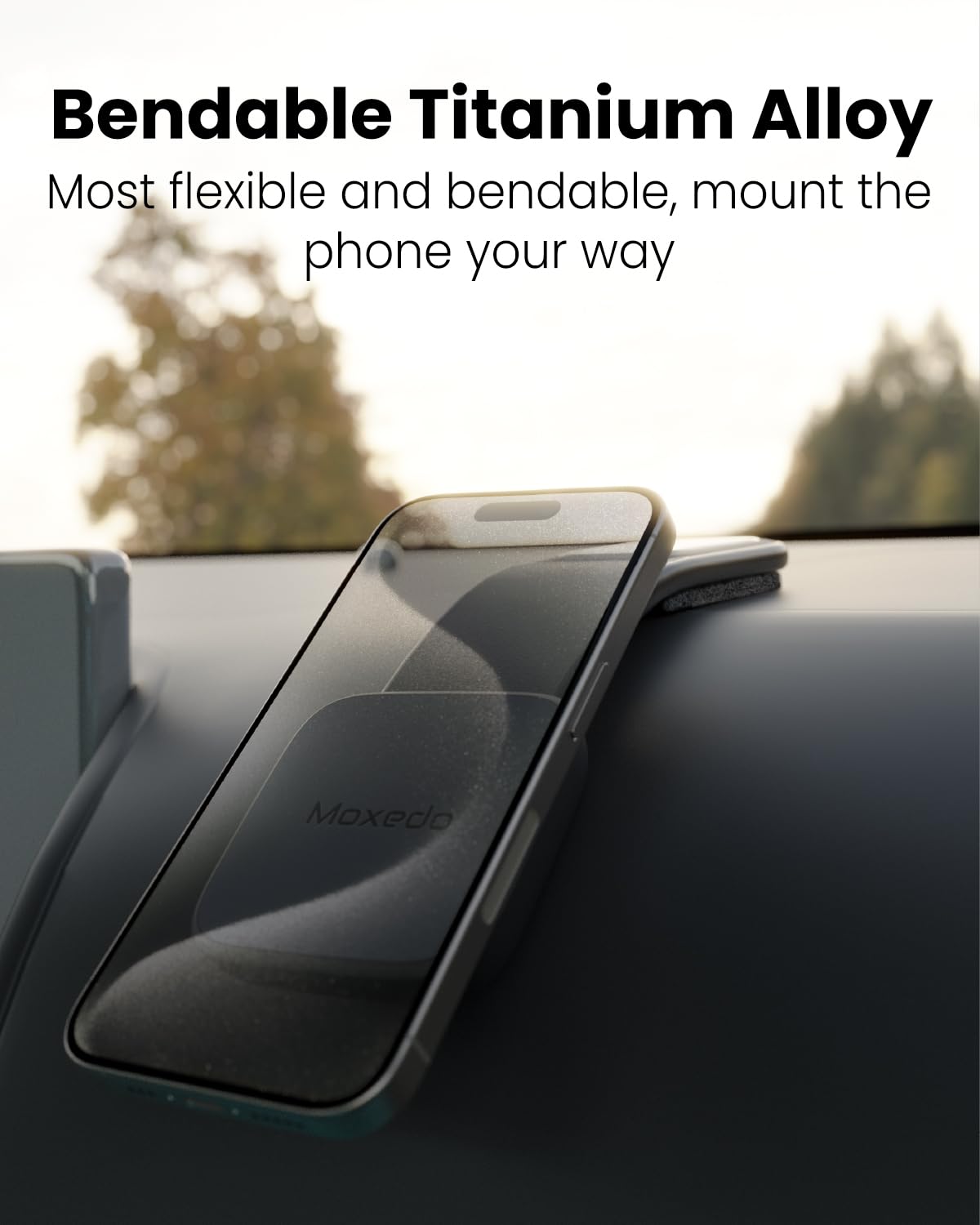 Moxedo Flexi-Grip Magnetic Phone Holder Bendable Titanium Alloy Dashboard Car Mount 360° Rotation, One Hand Operation