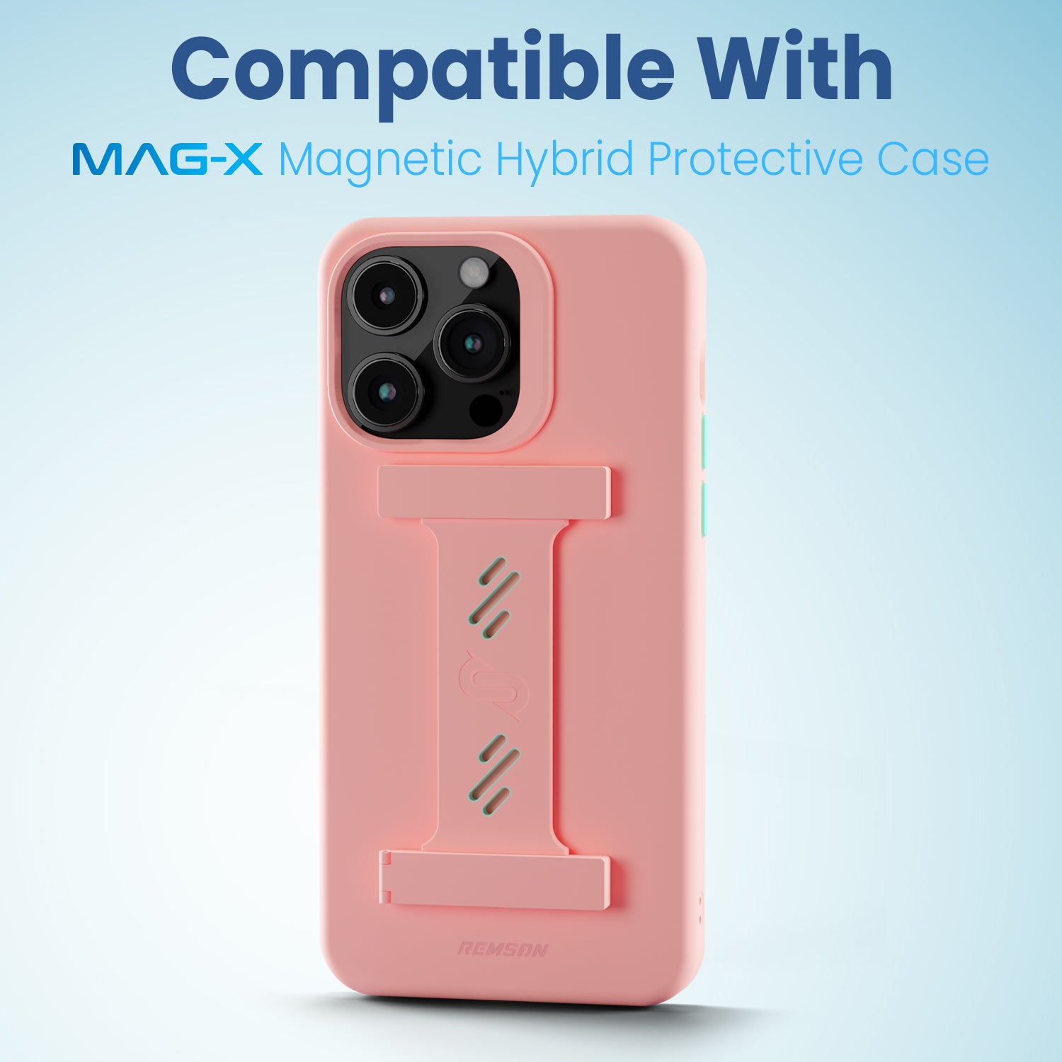 Remson Mag-X Phone Grip Strap with Magnetic Phone Kickstand - Pink/Teal