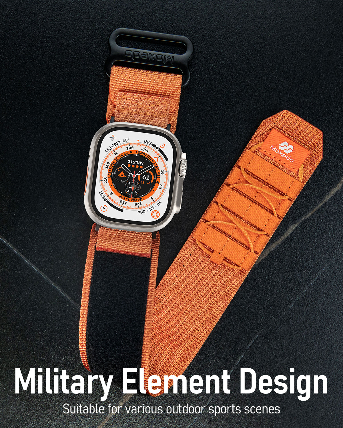 Moxedo Tactical Sports Rugged Strap Breathable Nylon Braided for 44mm/45mm/49mm - Orange