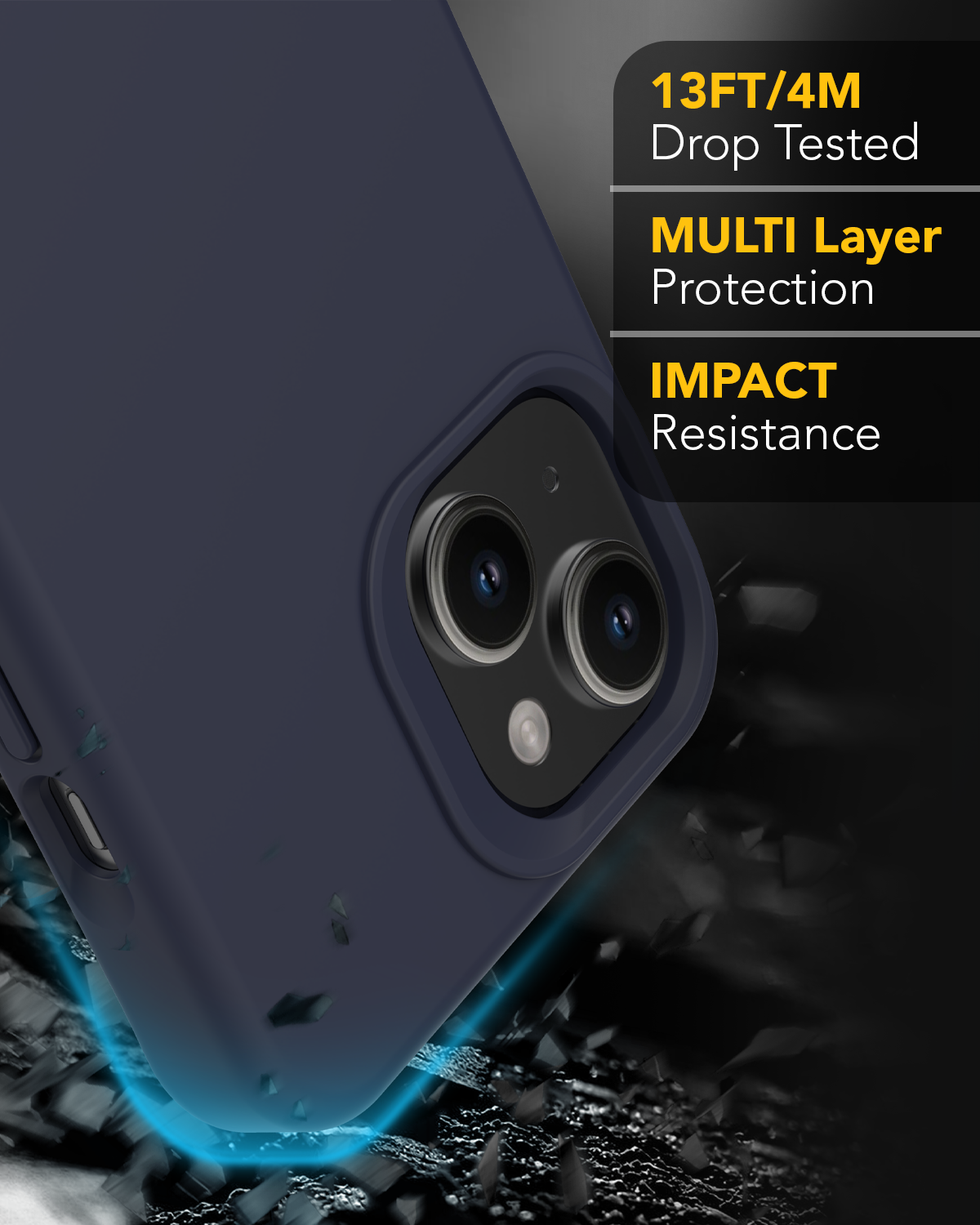 جراب Remson Mag-X المغناطيسي الهجين الواقي المصنوع من السيليكون، حماية عسكرية متوافقة مع iPhone 15 6.1 بوصة - أزرق داكن 