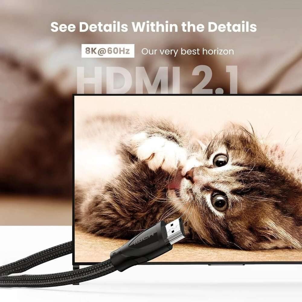 UGREEN 8K 60Hz FUHD HDMI 2.1 Male to Male Cotton-Braided Video Cable, 48Gbps High Speed Supports 3D Display 2.0m