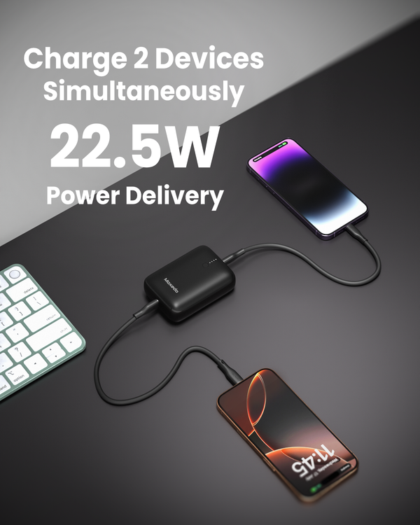 Moxedo Porta-Go Mini Power Bank 10,000 mAh Power Delivery 22.5W Dual Ports USB-C/ USB-A Compact Design Charge and Recharge