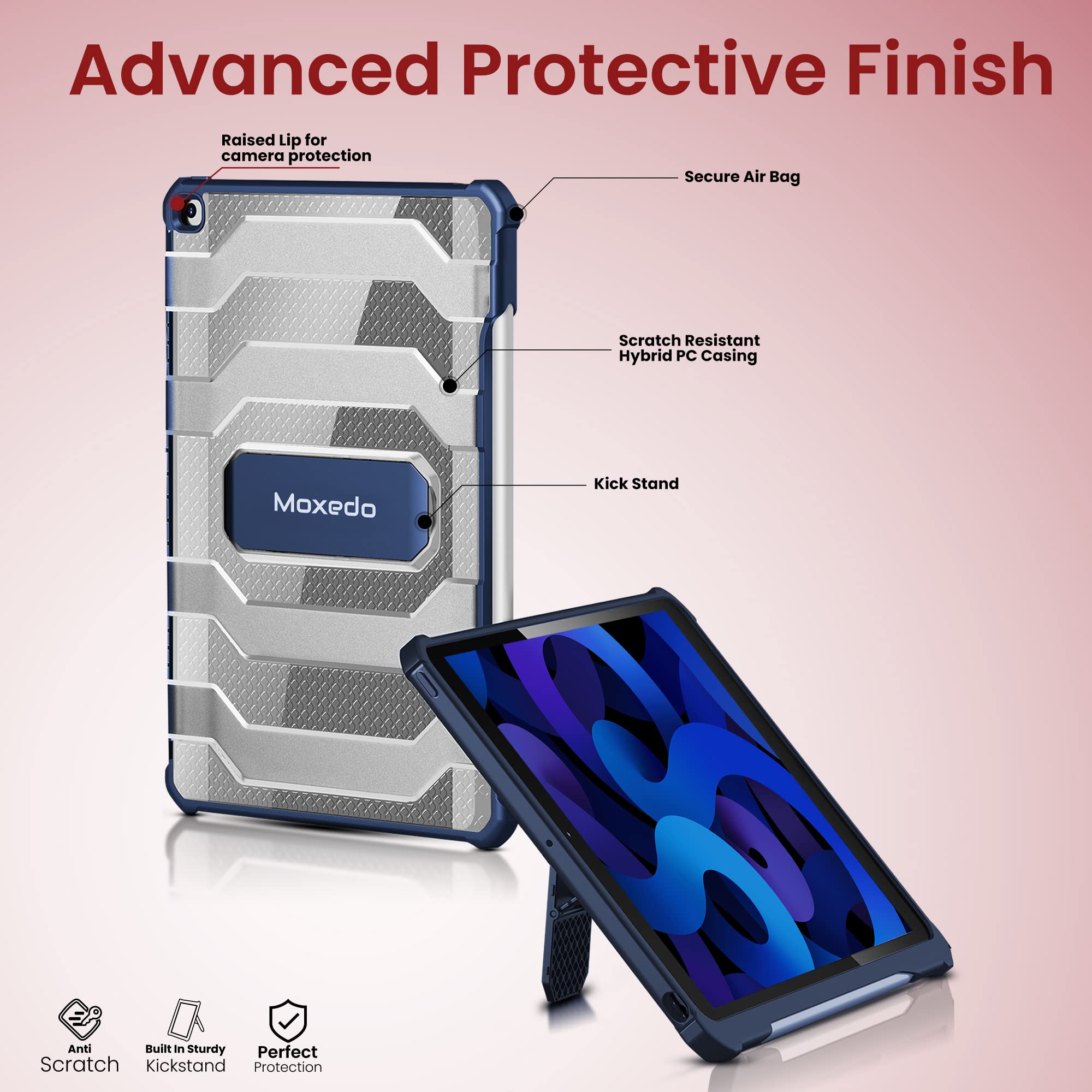 Moxedo Rugged Shockproof Protective Case Cover Hard PC Drop Protection with Kickstand Pen Holder for iPad 10.2 inches 2021/2020/2019- Dark Blue