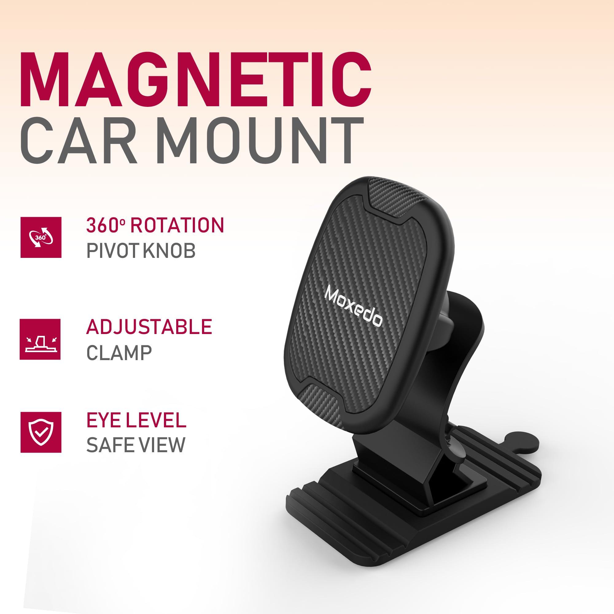 Moxedo Magnetic Car Mount Dash Phone Holder 360° Rotation One Hand Operation