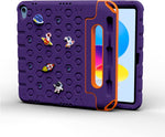 Moxedo Rugged Protective EVA Silicone Kids Case Cover, Shockproof DIY 3D Cartoon Pattern with Pencil Holder, Stand and Handle Grip for Apple iPad 2022 (10th Gen) 10.9 inch (Purple)