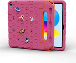 Moxedo Rugged Protective EVA Silicone Kids Case Cover, Shockproof DIY 3D Cartoon Pattern with Pencil Holder, Stand and Handle Grip for Apple iPad 2022 (10th Gen) 10.9 inch (Rose Pink)