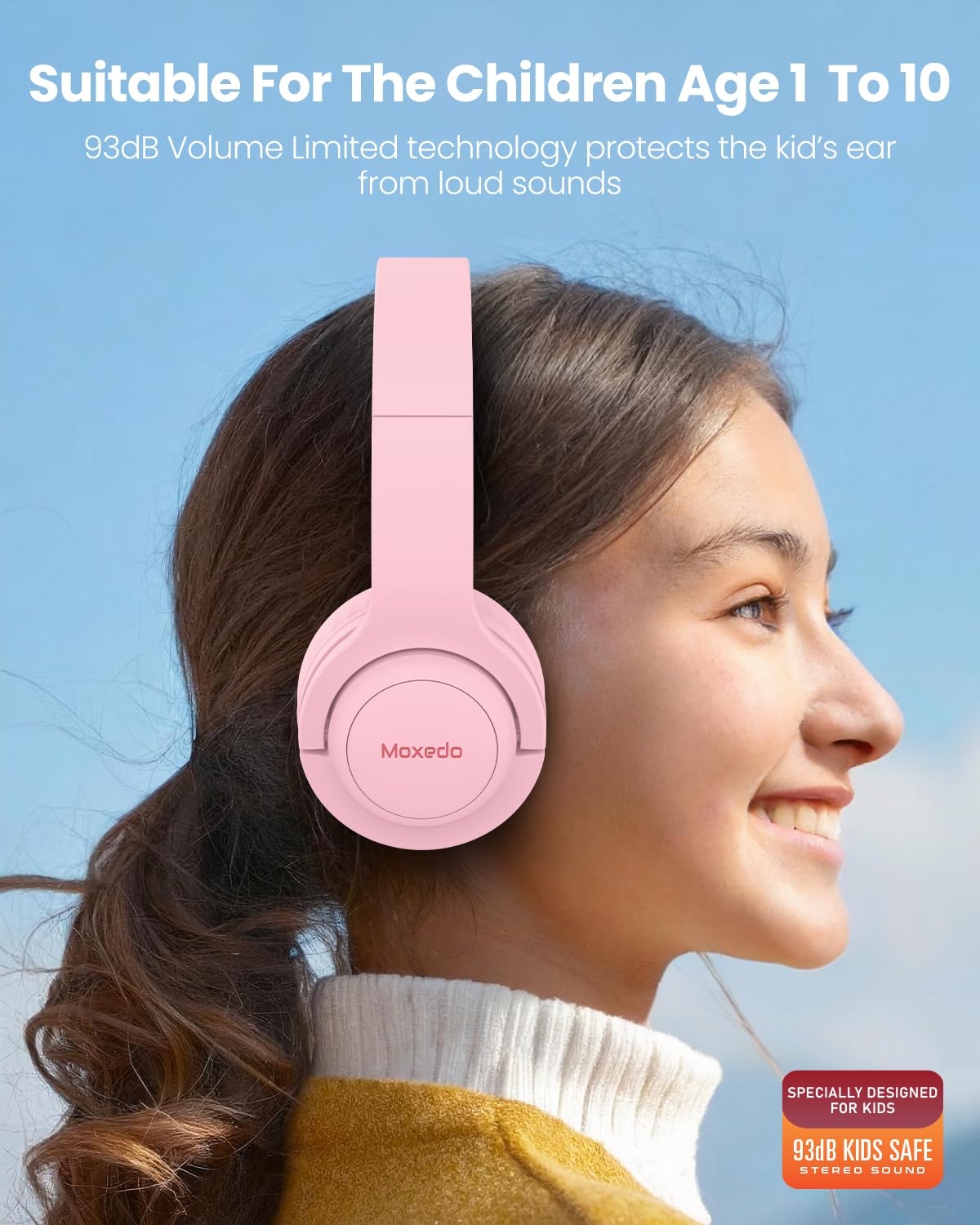 Moxedo Tiny Tunes Wired On-Ear Headphone with In-Line Remote Built-in Microphone Adjustable Foldable Design Stereo Headphone 93d - Pink