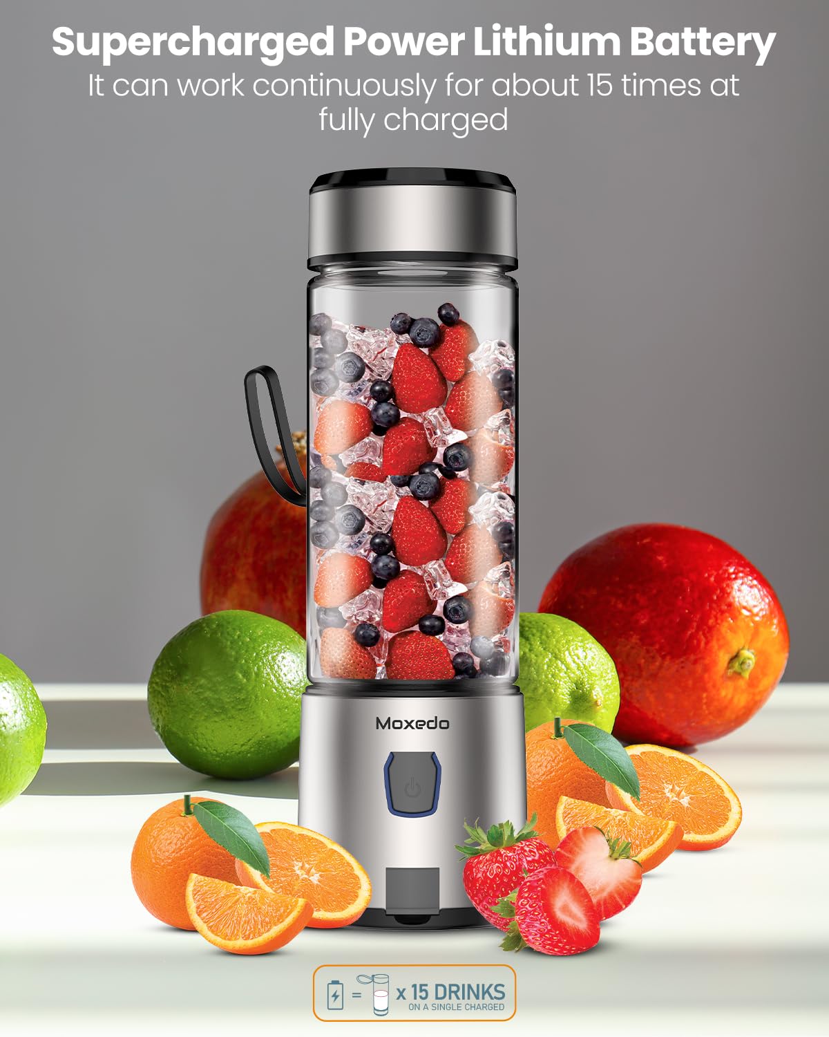 Moxedo Portable Juicer Blender USB Rechargeable 6 Stainless Steel Blades 15oz BPA Free Handheld Personal Mini Blender for Shake and Smoothies - Black