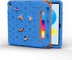 Moxedo Rugged Protective EVA Silicone Kids Case Cover, Shockproof DIY 3D Cartoon Pattern with Pencil Holder, Stand and Handle Grip for Apple iPad 2022 (10th Gen) 10.9 inch - Sky Blue