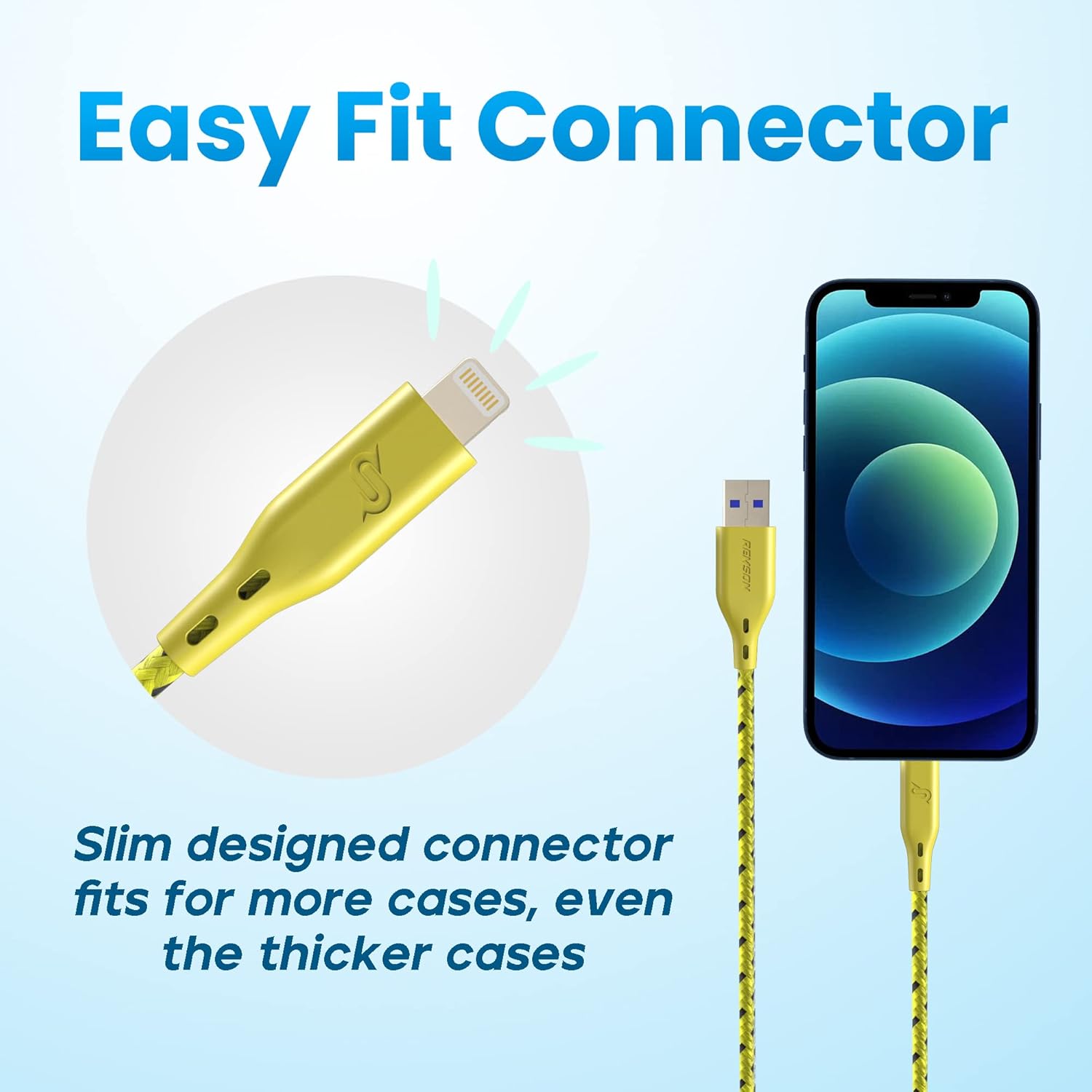 【Apple MFi Certified】Remson Rapid-Link Nylon Braided Cable USB-A to Lightning Cable PD Fast Charge & Data Sync Compatible with iPhone 13 Pro/13 Pro Max/ 12/12 Pro Max/SE/XS Max (Yellow, 1.2 Meter)