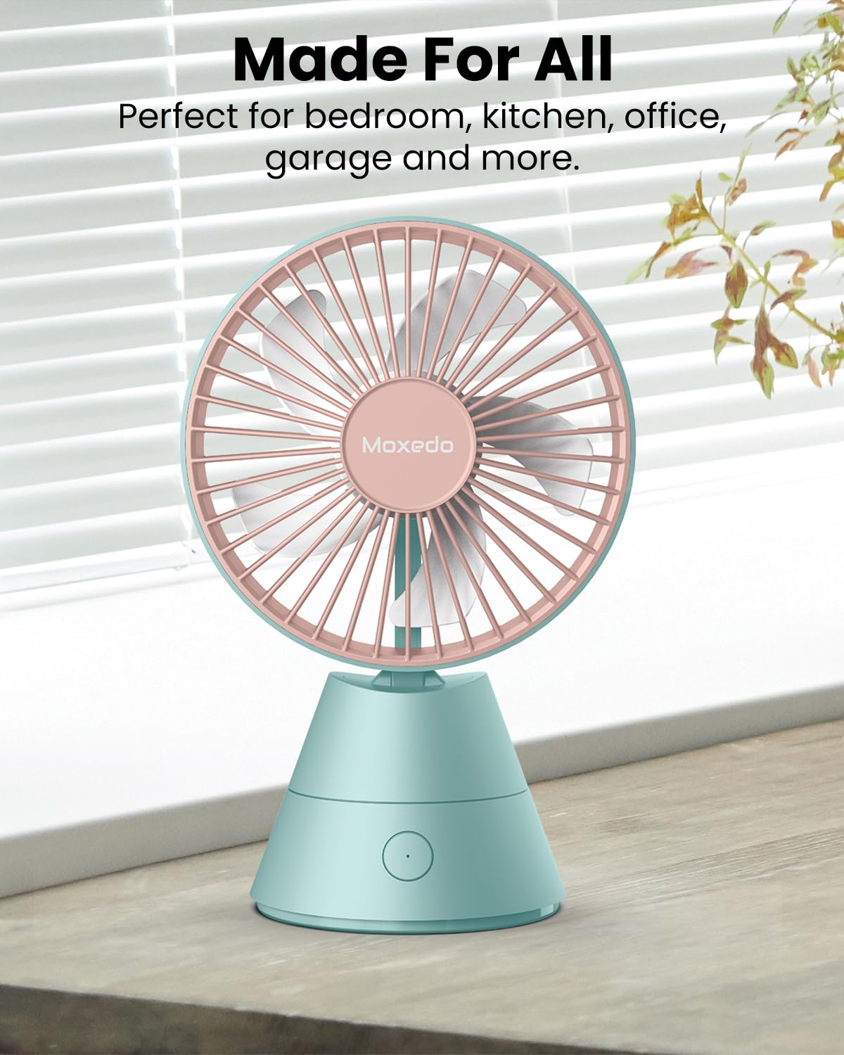 Moxedo Mini Portable Fan Desktop,5 Blades Strong Wind,3 Adjustable Speed Auto Rotation,USB Rechargeable Battery with Solid Fragrance Pad - Blue