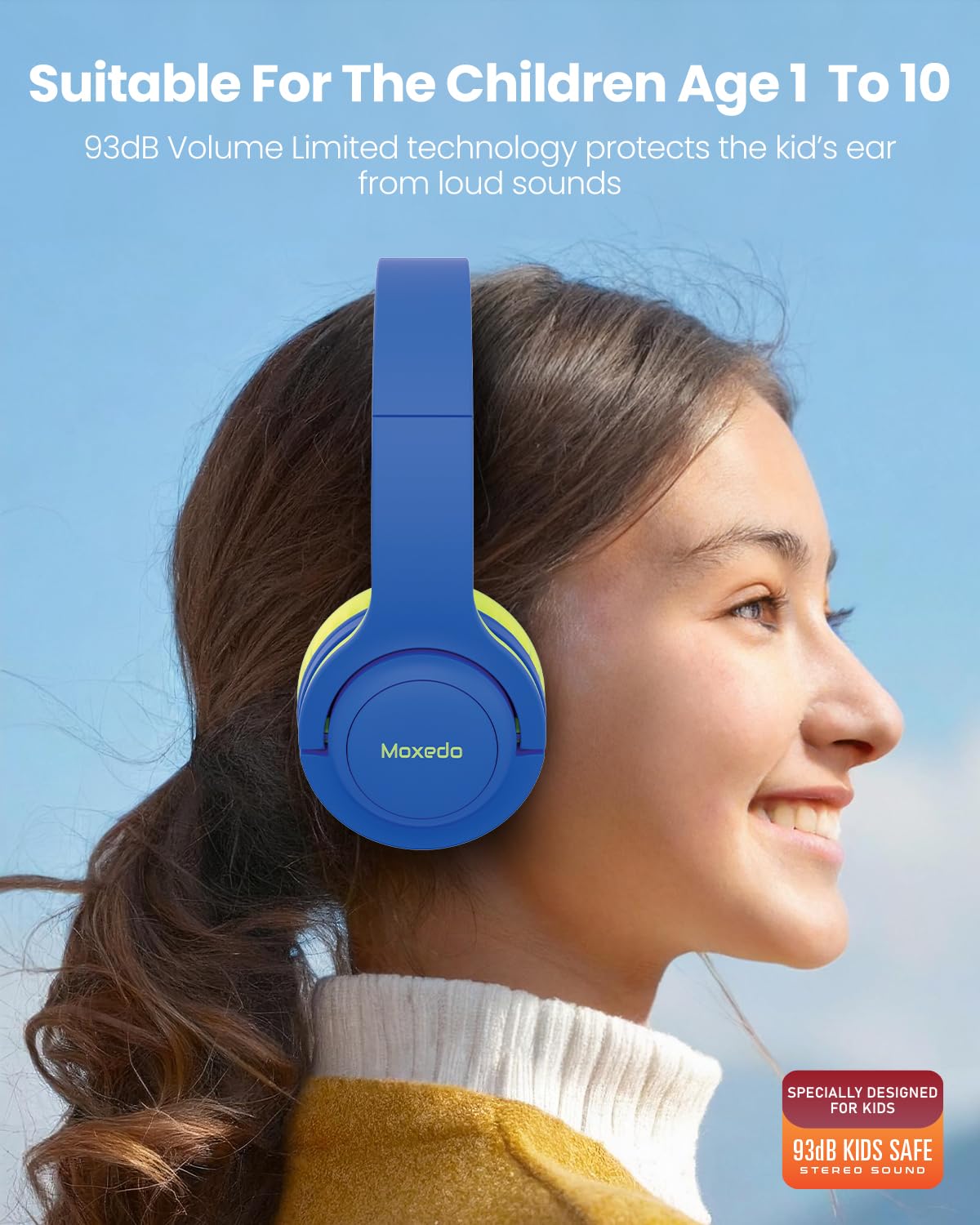 Moxedo Tiny Tunes Wired On-Ear Headphone with In-Line Remote Built-in Microphone Adjustable Foldable Design Stereo Headphone 93d - Blue