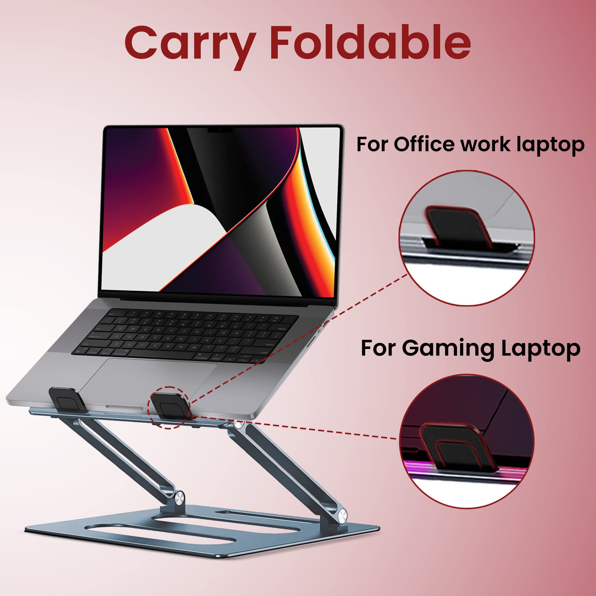 Moxedo Foldable Aluminum Laptop Stand With Phone Holder Compatible for MacBook Apple Mac Pro Air Dell Hp and More Laptops 11 Up to 15 inch
