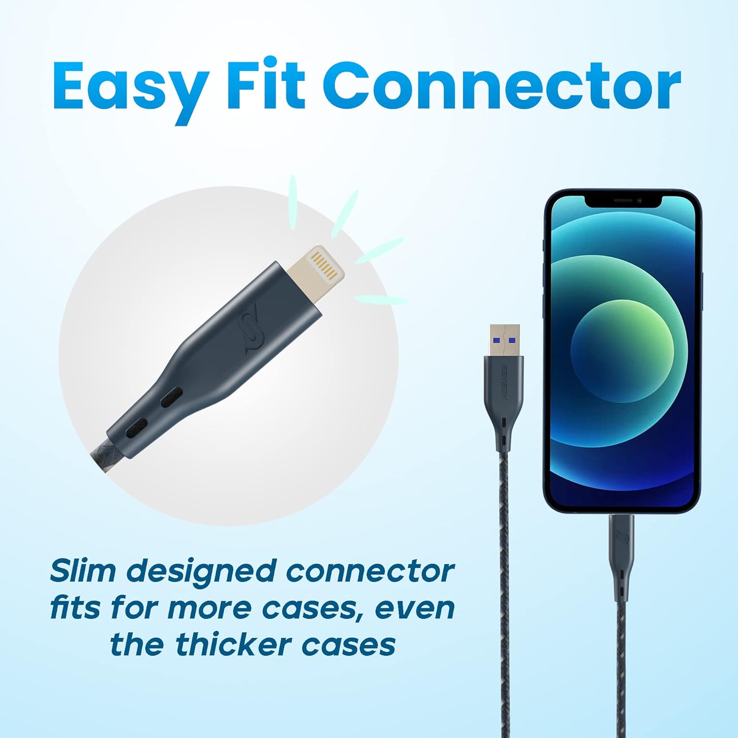 【Apple MFi Certified】Remson Rapid-Link Nylon Braided Cable USB-A to Lightning Cable PD Fast Charge & Data Sync Compatible with iPhone 13 Pro/13 Pro Max/ 12/12 Pro Max/SE/XS Max (Blue, 1.2 Meter)