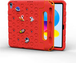 Moxedo Rugged Protective EVA Silicone Kids Case Cover, Shockproof DIY 3D Cartoon Pattern with Pencil Holder, Stand and Handle Grip for Apple iPad 2022 (10th Gen) 10.9 inch (Red)